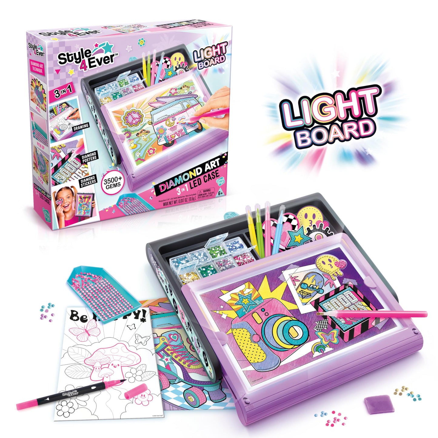 Canal Toys Style 4 Ever Diamond Art Studio. 3 in 1 LED case with Light up Board. Create Drawings, Diamond Posters, and Diamond Stickers. Age 6+