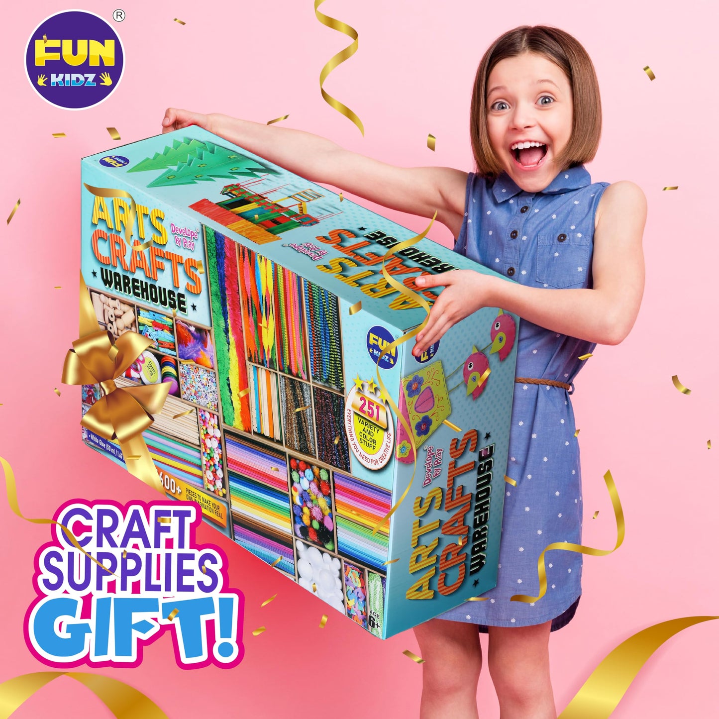 3 Layers Jumbo Arts and Crafts Supplies Warehouse, Biggest Chest Box 17.91Wx12.4L Includes 1600+ Giant Craft Materials Kit for Kids 6-12 Creative Toys Birthday Gift for Preschool Girls and Boys