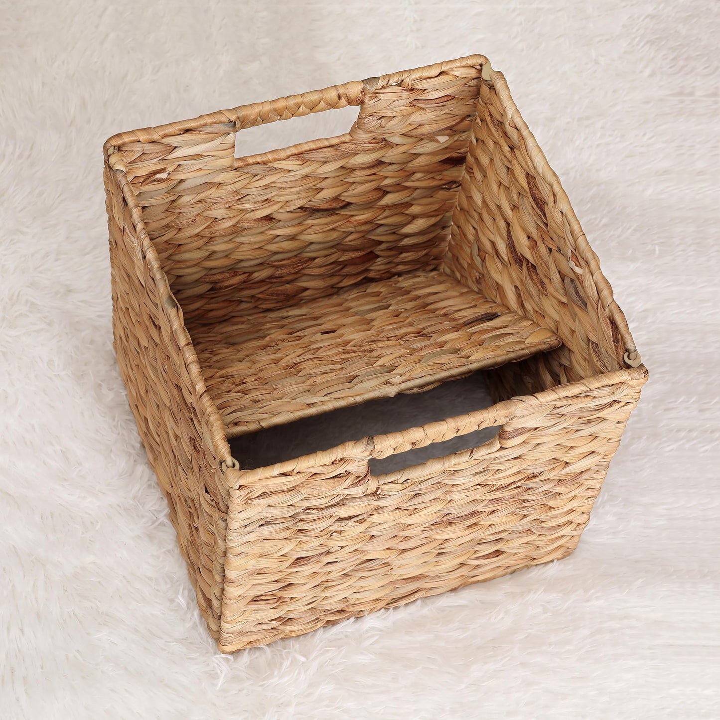 11x11x11in Water Hyacinth Storage Baskets, 11 Inch Cube Storage Bins, Woven Baskets for Storage, Wicker Storage Basket for Shelves Set of 3