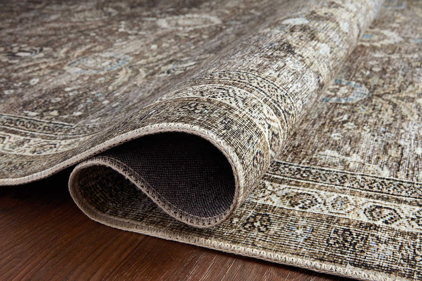 Loloi Layla Collection LAY-13 Antique/Moss 2'-6" x 9'-6" .13" Thick Runner Rug, Soft, Durable, Vintage Inspired, Distressed, Low Pile, Non-Shedding, Easy Clean, Printed, Living Room Rug