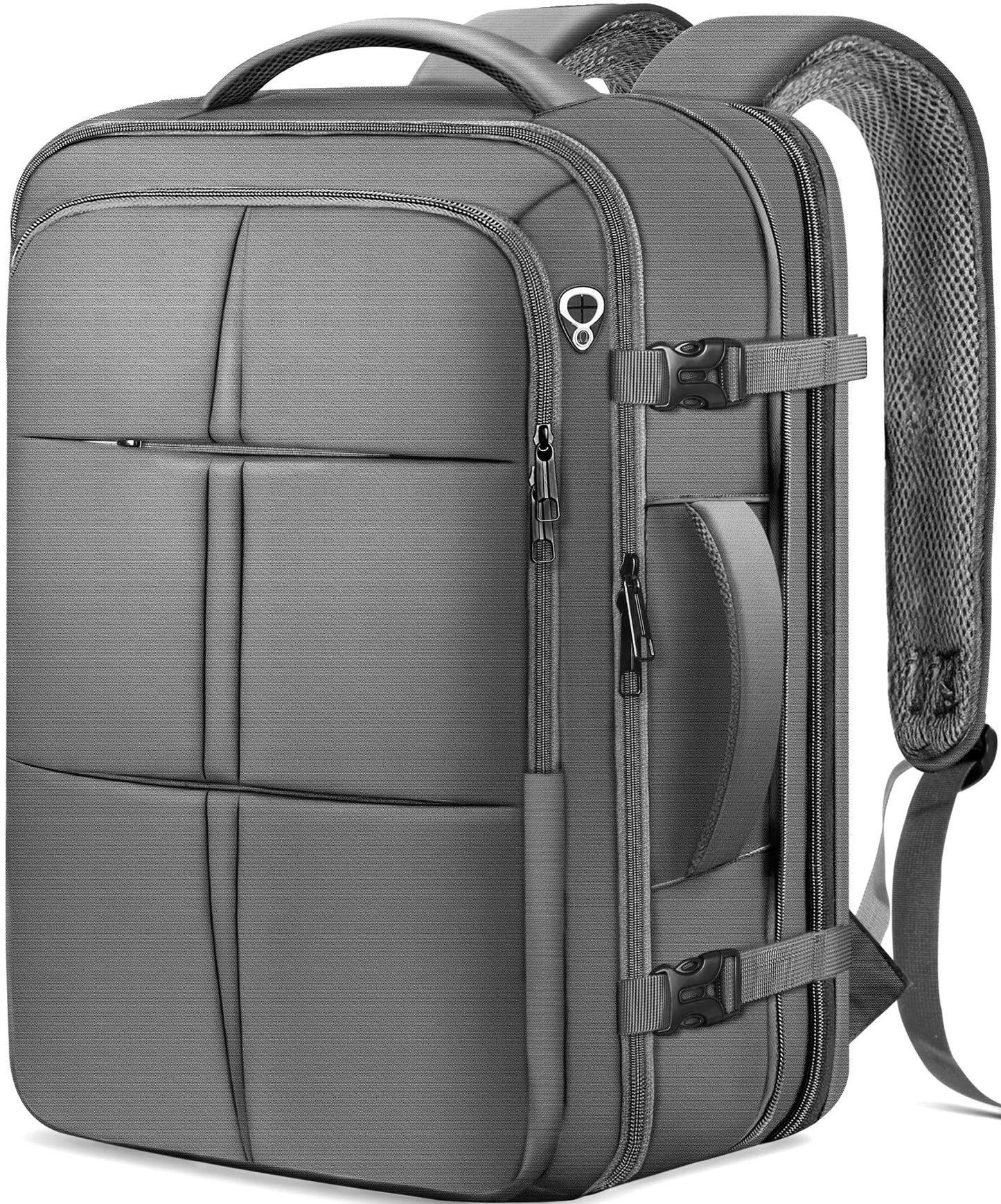 tazbuzo Travel Backpack, Extra Large 50L Flight Approved Carry on Backpack, Expandable Waterproof Business Suitcase Daypack Big Bag Fits 18.4 Inch Laptop, Grey