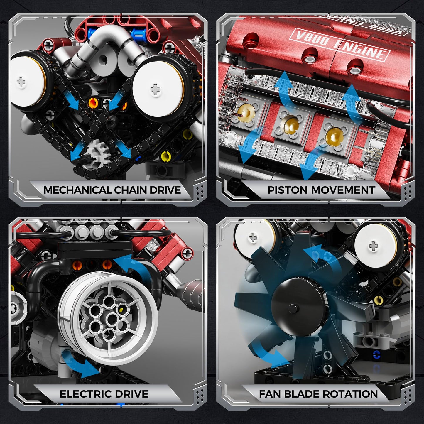 HGYYGACN V8 Engine Building Blocks Sets, V8 Engine Model Kit, Runnable Model Engine Building Sets, Mini Engine Kits with Crankshaft & Rotating Fan, for Adults & Kids