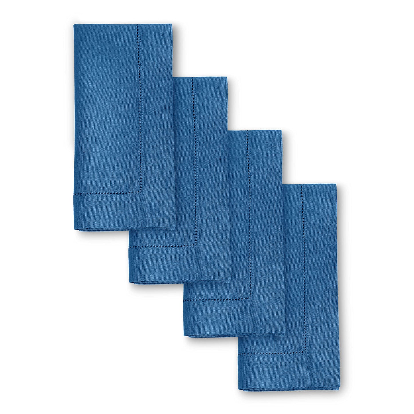Solino Home Linen Napkins Set of 4 - Classic Hemstitch 100% Pure Linen Indigo Blue Dinner Napkins Cloth 20 x 20 Inch for Summer - Handcrafted and Machine Washable