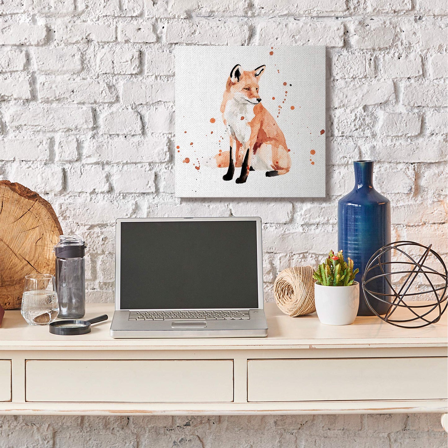 Stupell Industries Sitting Fox Watercolor Orange Animal Painting, Design by Victoria Borges Wall Art, 24 x 24, Canvas