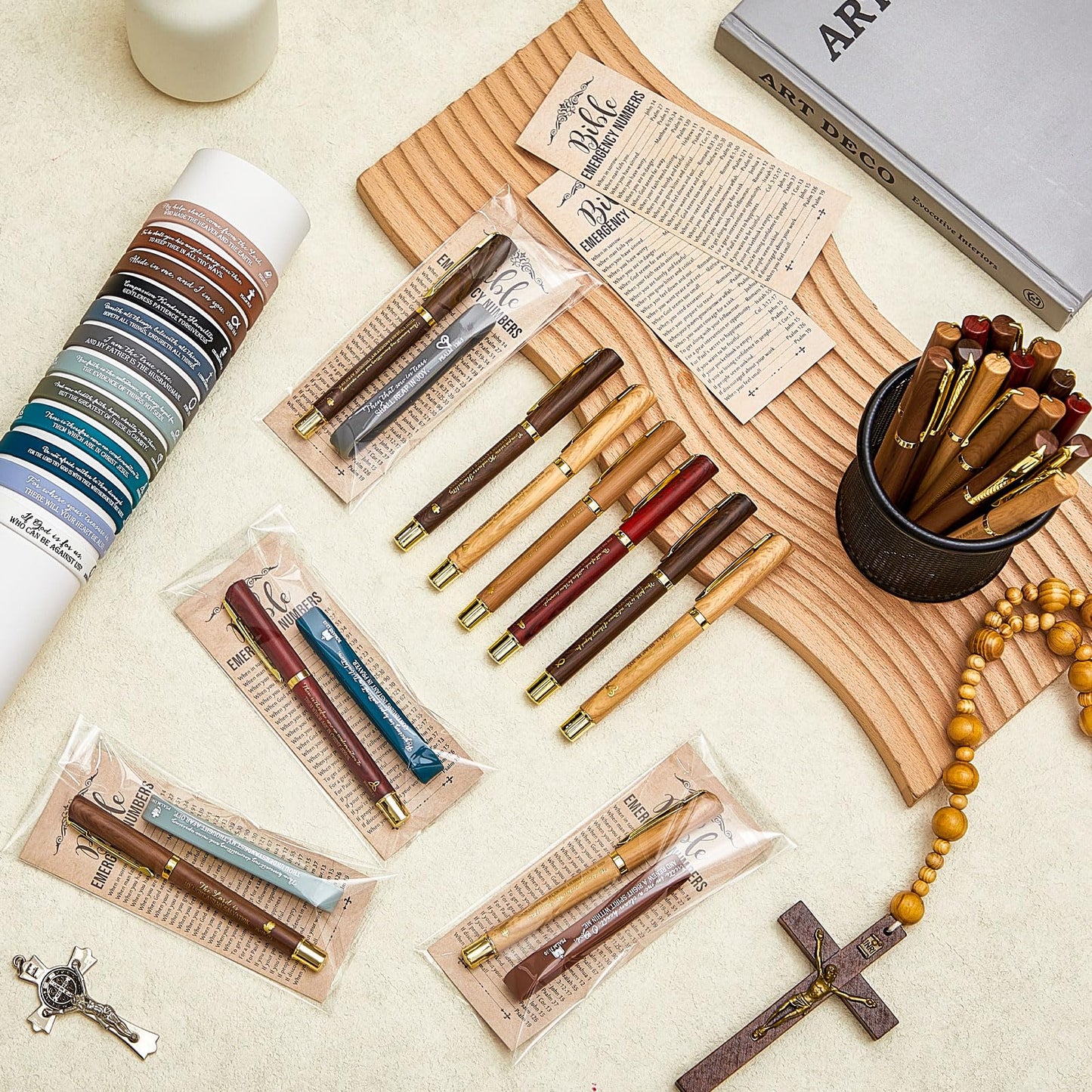 Feifeiya 50 Sets Father’s Day Christian Gifts Bulk for Men, Religious Gift Set with Bible Verse Pens, Scripture Wristbands, Bible Emergency Numbers Bookmarks, Gift Bags for Dad Grandpa Church