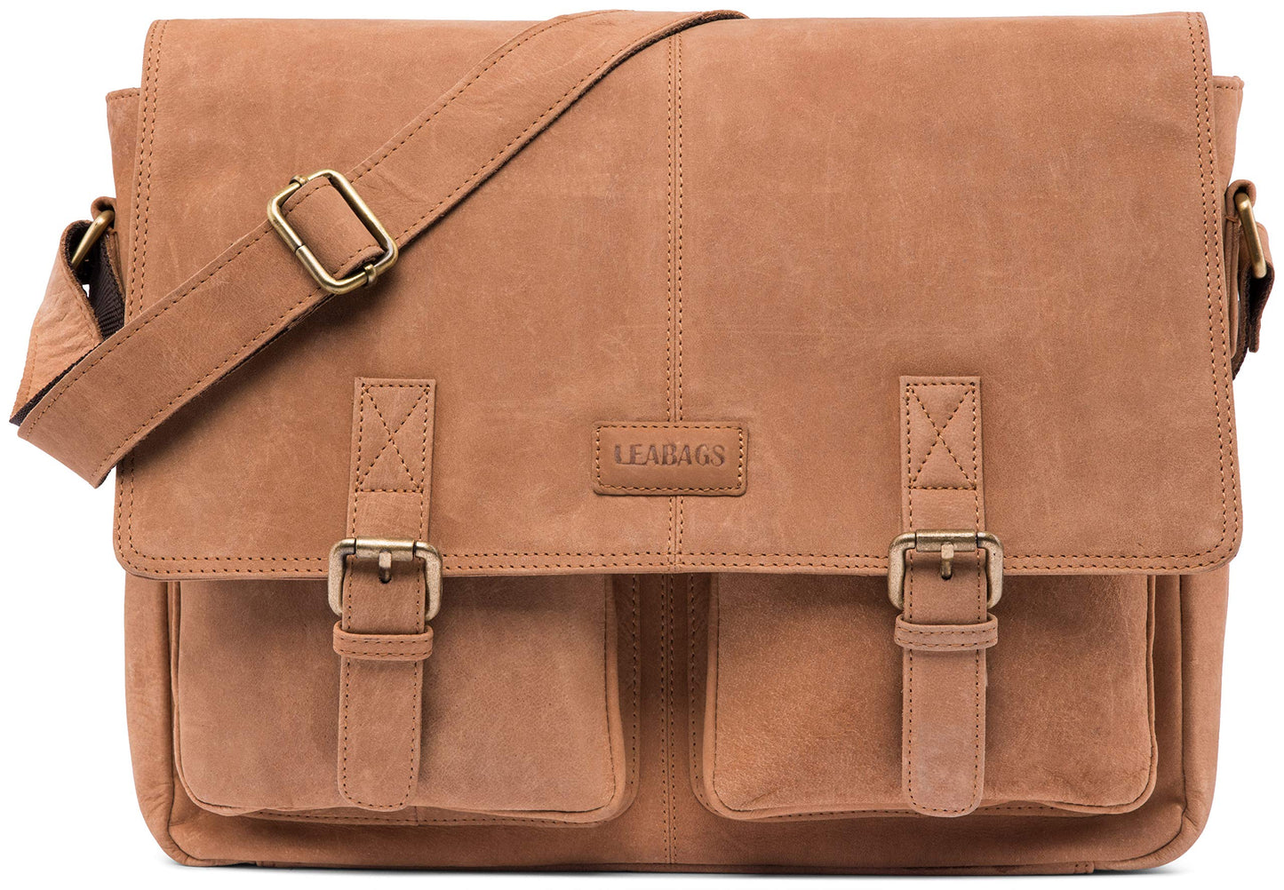 LEABAGS Leather Briefcases for Men - Genuine Leather Cambridge 15 Inch Laptop Bag - Messenger Bag Vintage Shoulder Bag