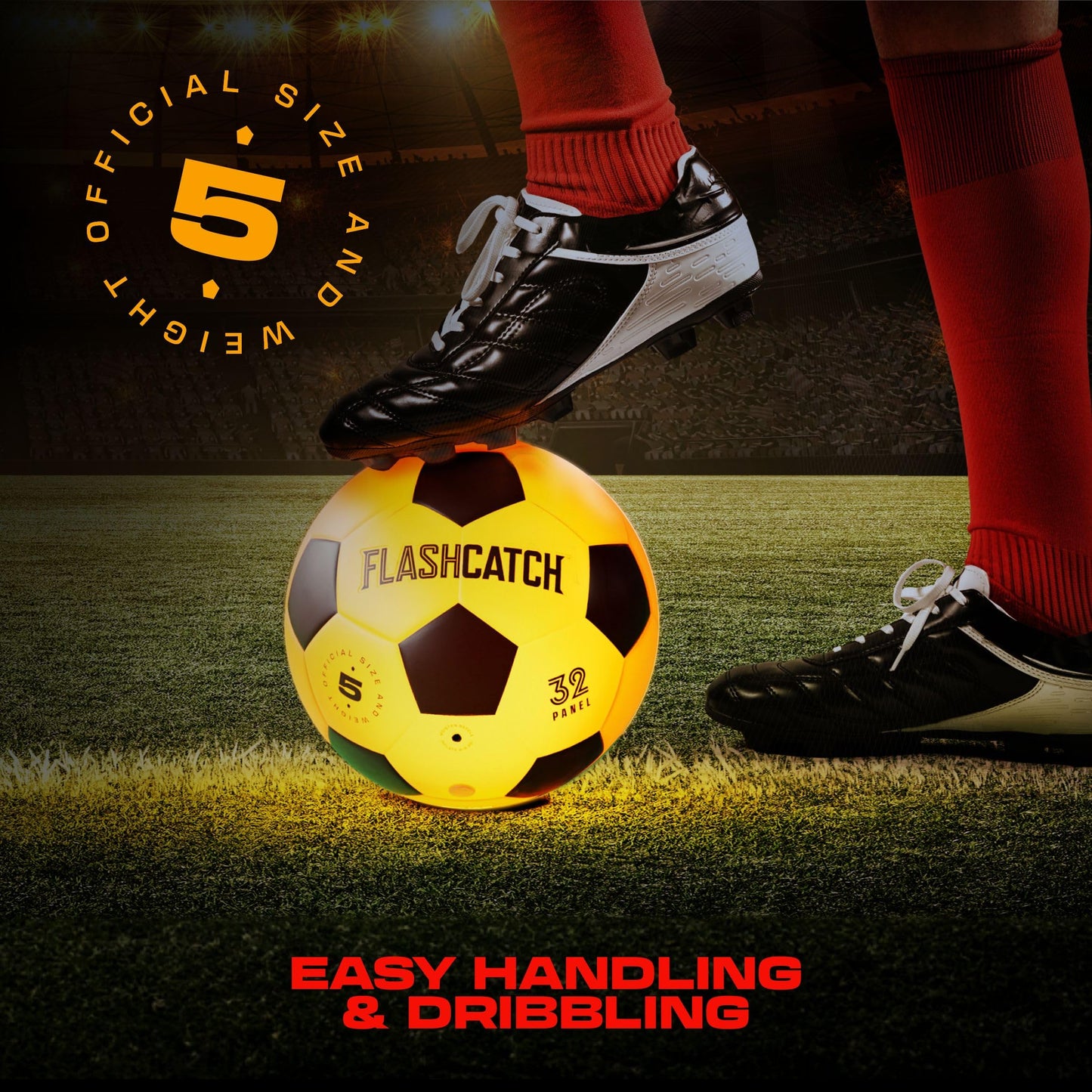 FlashCatch Light Up Soccer Ball - Glow in the Dark NO 5 Sports Gear Gifts for Boys & Girls 8-15+ Year Old Kids, Teens Gift Ideas Cool Boy Toys Ages 8 9 10 11 12 13 14 15 Glowing Night Activity Medium