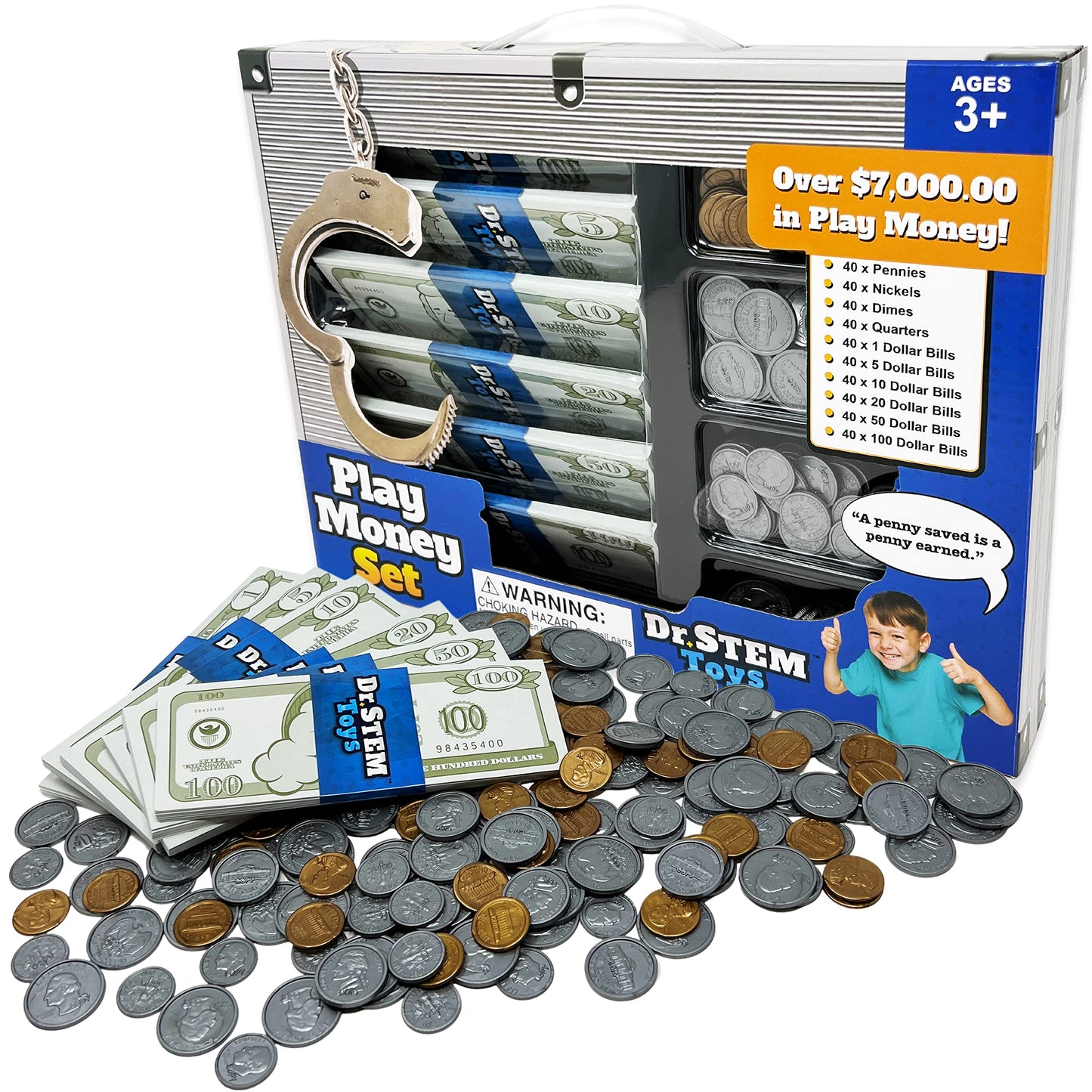 Dr. STEM Toys - Kids Money Set - Durable boxed set provides 400 pieces of realistic fake money bills and fake coins for pretend play, help kids to