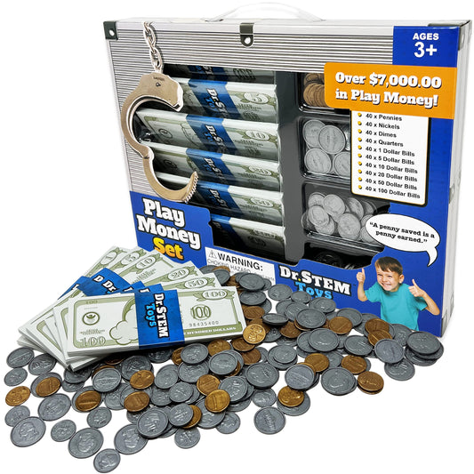 Dr. STEM Toys - Kids Money Set - Durable boxed set provides 400 pieces of realistic fake money bills and fake coins for pretend play, help kids to