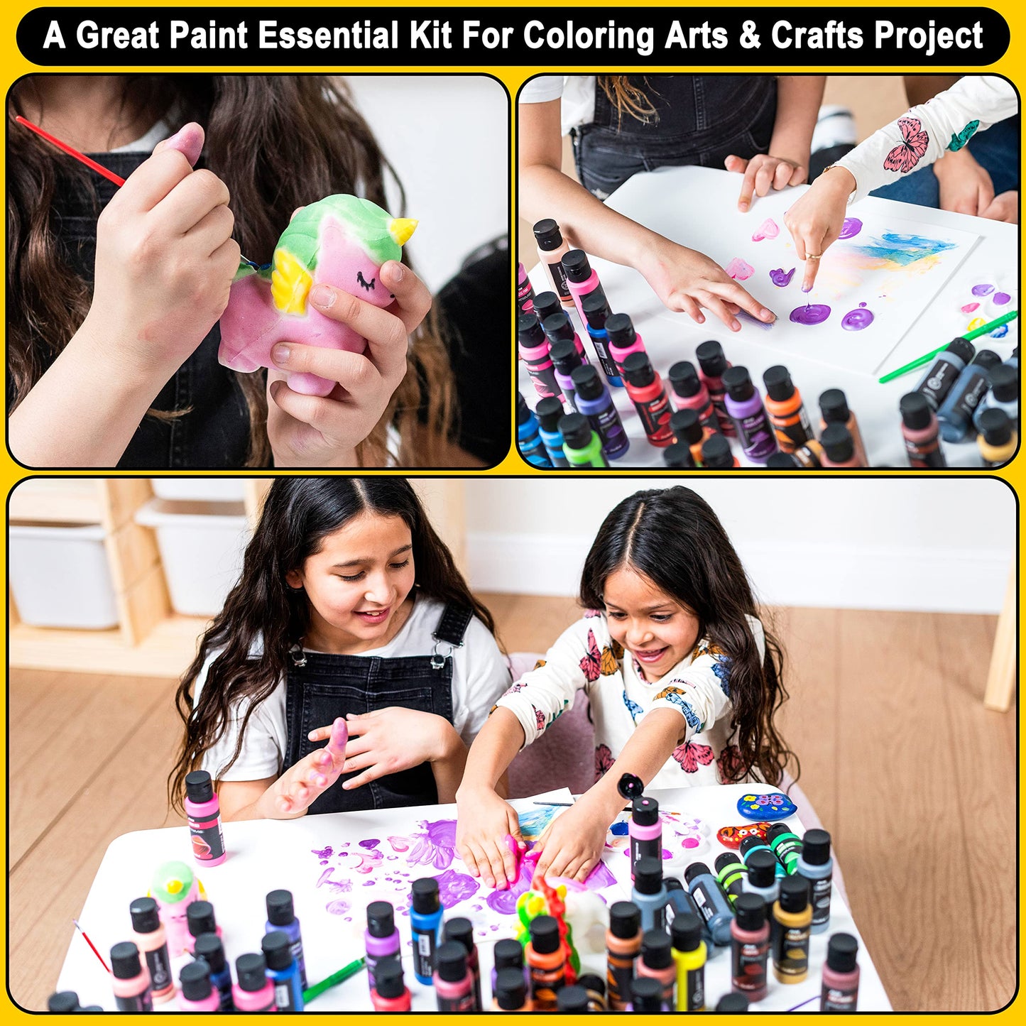 JOYIN Washable Paint for Kids 42PCS - Non-Toxic Kids Paint - Tempera Paint Set (2 oz Each), Liquid Paint with 15 Brushes and 4 Palettes - Paint for Kids for Arts and Crafts Project, Finger Painting
