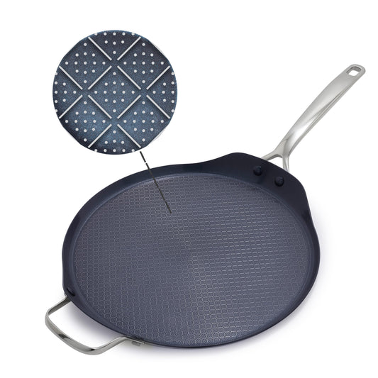 Blue Diamond Hybrid Nonstick Stainless Steel 12" Griddle Pan, XL Skillet, PFAS-Free Ceramic Diamond Bond Searing, Pancakes & Omelets, Dishwasher Safe, Stay-Cool Handle, Induction Ready, All Cooktops