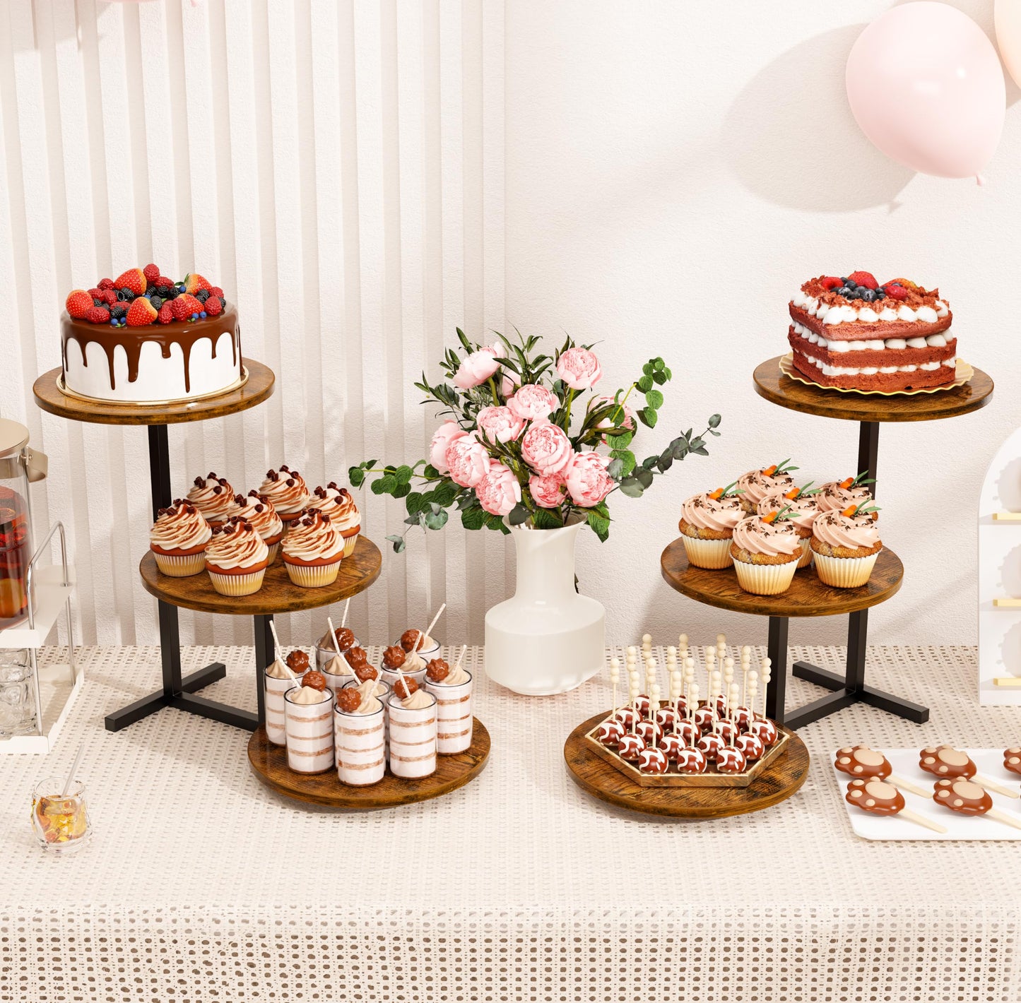 Emfogo 3 Tier Cupcake Stand for 50 Cupcakes, Wooden Cup Cake Tiered Tray Stands, Wood Desert Tier Stands for Dessert Table Display Set for Party Afternoon Tea Baby Shower Wedding Birthday (2 Pack)
