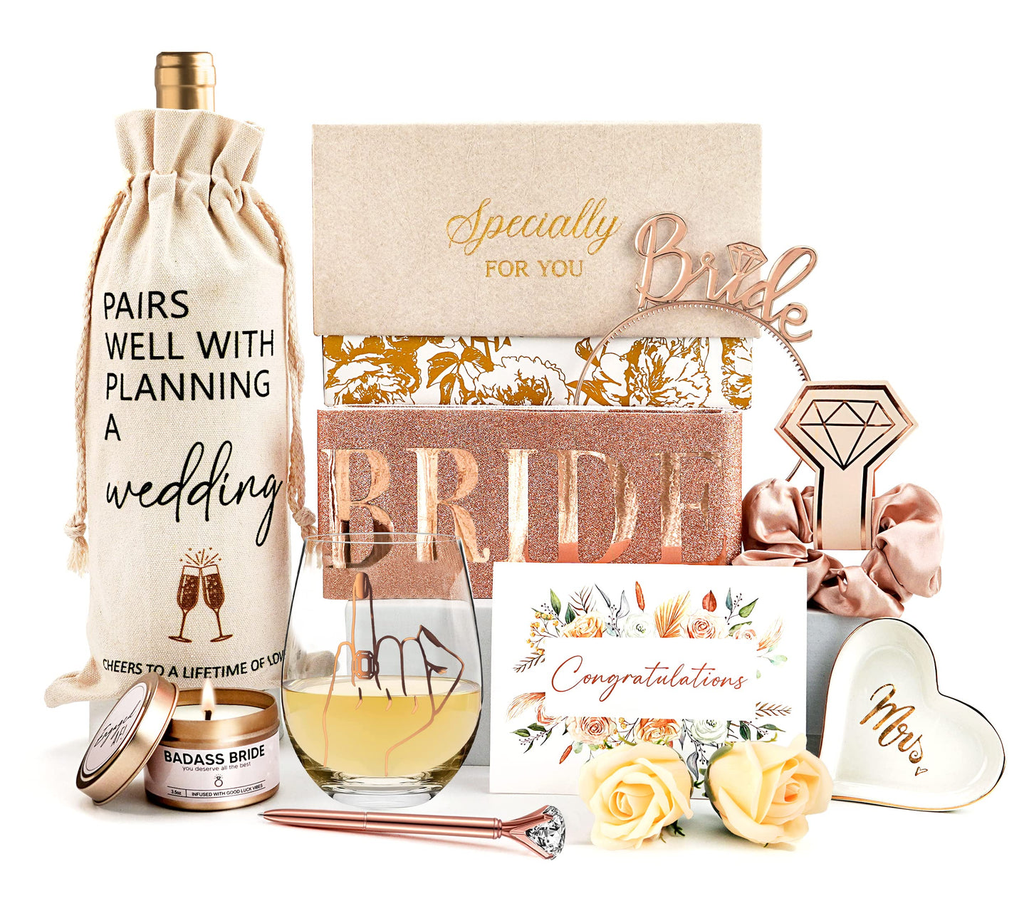 NOVITAR Engagement Gifts For Women- Bride To Be Newly Engaged Her, Bridal Shower Gifts, Fiancée Future Mrs Box Set, Wedding Basket, Party Idea 12 Piece Set