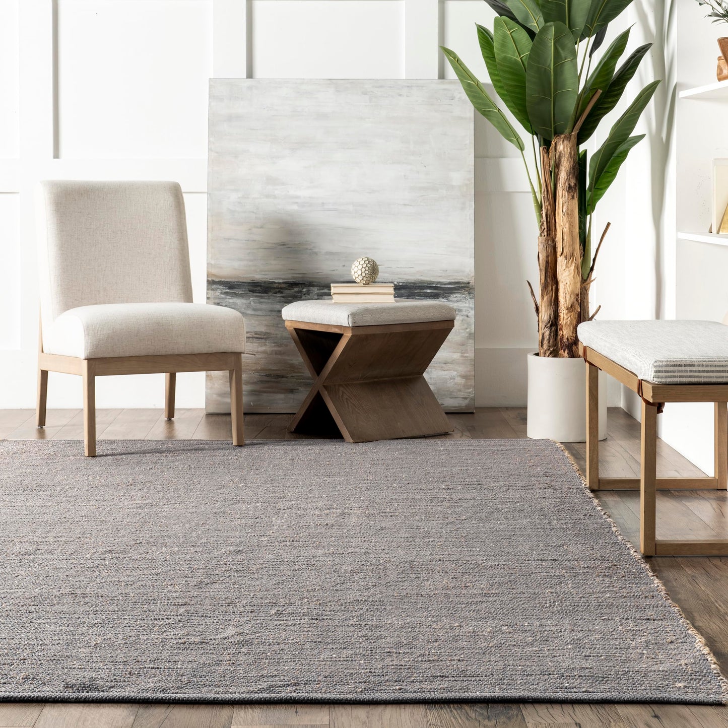 Nuloom Elfriede Handmade, Grey/Ivory, 2'6" x 6', Jute & Cotton, Textured and Earthy, High Traffic, Stain Resistant, Easy Clean, Durable Area Rug for Bedroom, Living Room, Dining, Entryway