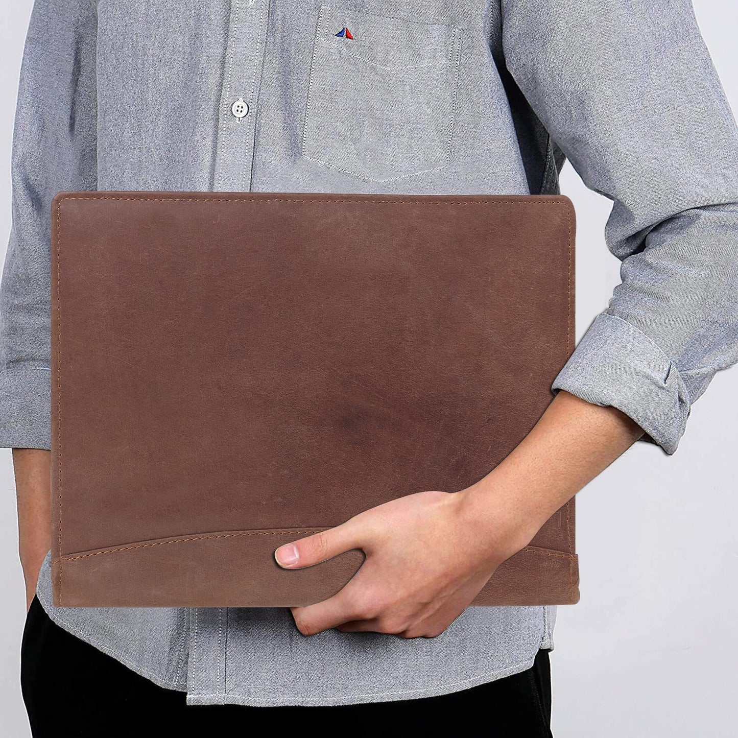 Succor Genuine Leather Portfolio – A4 Business Padfolio & Document Holder, Professional Leather Binder Organizer for Men & Women, Resume Folder, 13x10 Inch, Hunter Brown