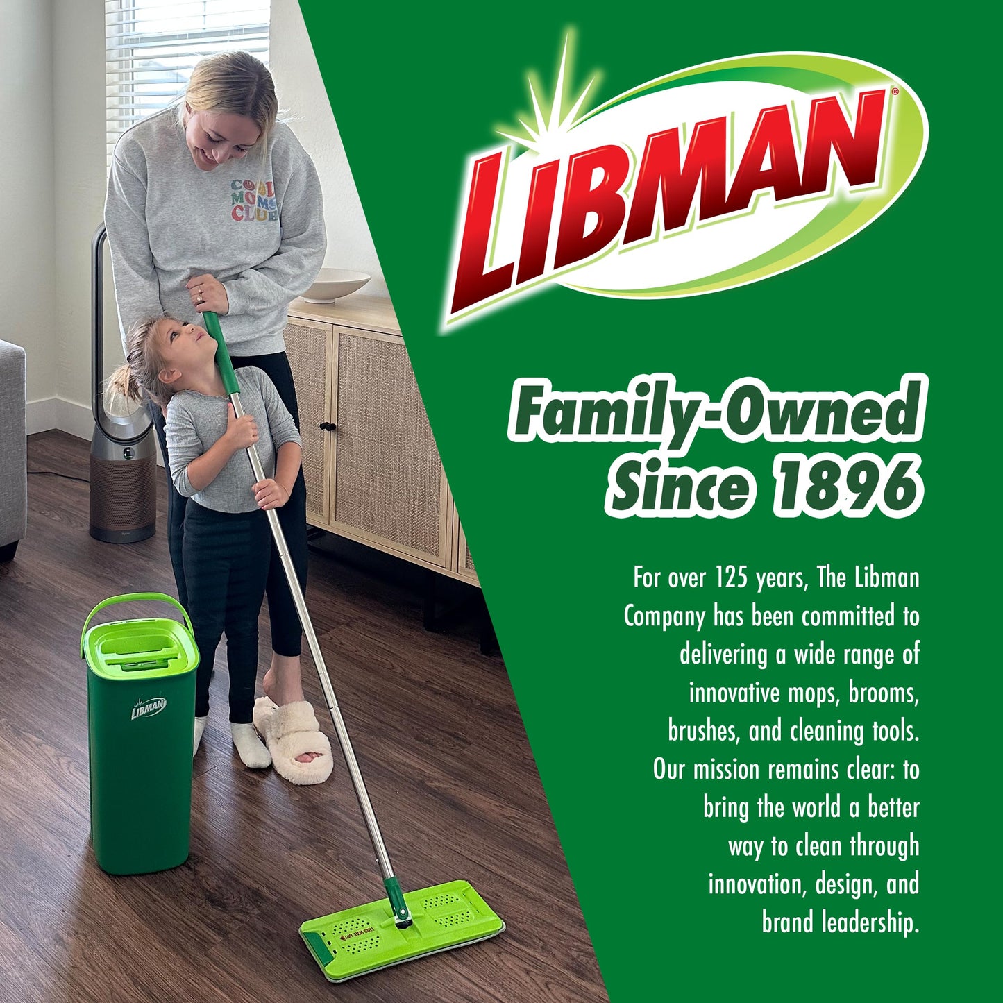 Libman Rinse 'n Wring Mop and Bucket System, Microfiber Dry Wet Mop for Floor Cleaning, Hardwood, Laminate, Tile Cleaner, Dual Chamber Bucket Design, 2 Total Refill Replacement Head Pads