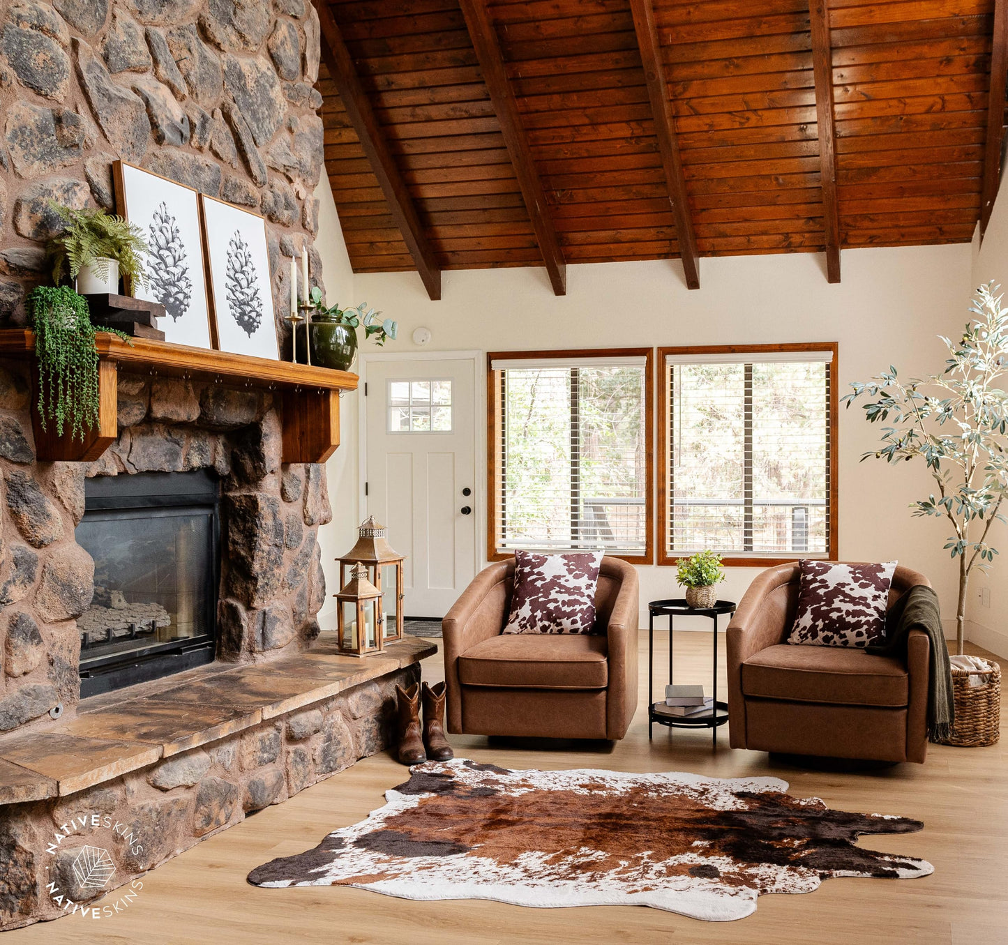 NativeSkins Faux Cowhide Rug – Original Brown (Large) | 4'7" x 6'7" | Triple-Layer Support | Ultra-Soft Pile | Hand-Cut, Faux Suede No-Slip Backing | Western Rug | Cow Hide Animal Print