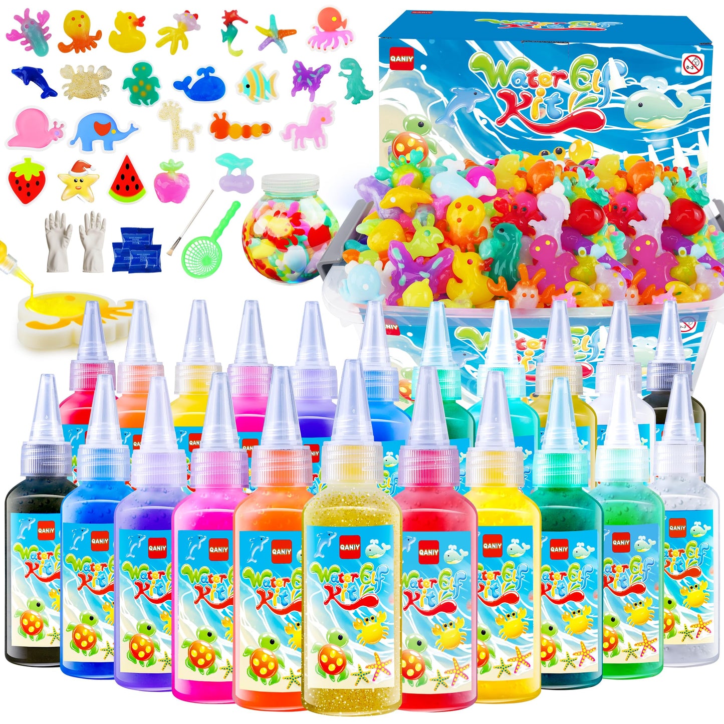 QANIY - Magic Water Elf Toys Kit, Water Fairy Water Gel Kit, Water Magic Elf, Water Fairy, Magic Water Gel Kit with 20 Magic Gels and 24 Shape Molds, Water Magic Kit