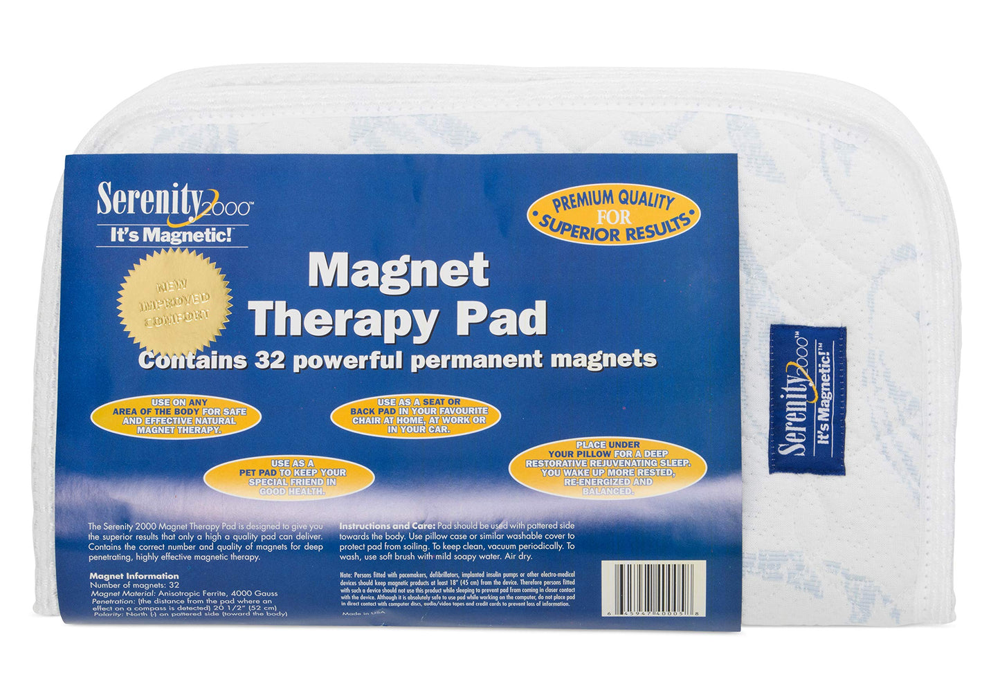 Serenity 2000 | Magnetic Therapy Pad for Improved Sleep and Pain Relief – Contains 32 Magnets for Deep, Penetrating, Fast-Acting Magnet Therapy