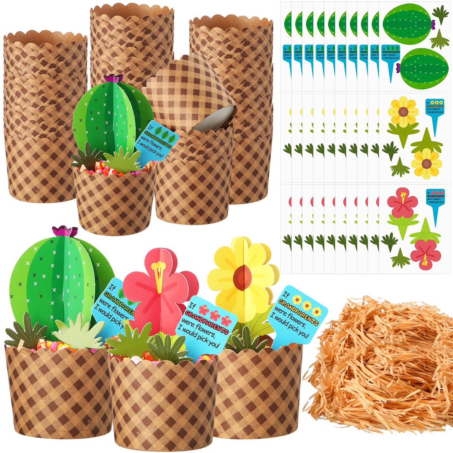 Motipuns 30 Set Flower Craft Kits for Grandparents Day Grandparents Day Gifts Bulk Grandparents Appreciation Week Flower Bouquet Craft Make Your Own Plant Set DIY Thankful Gift Craft Fun Activities