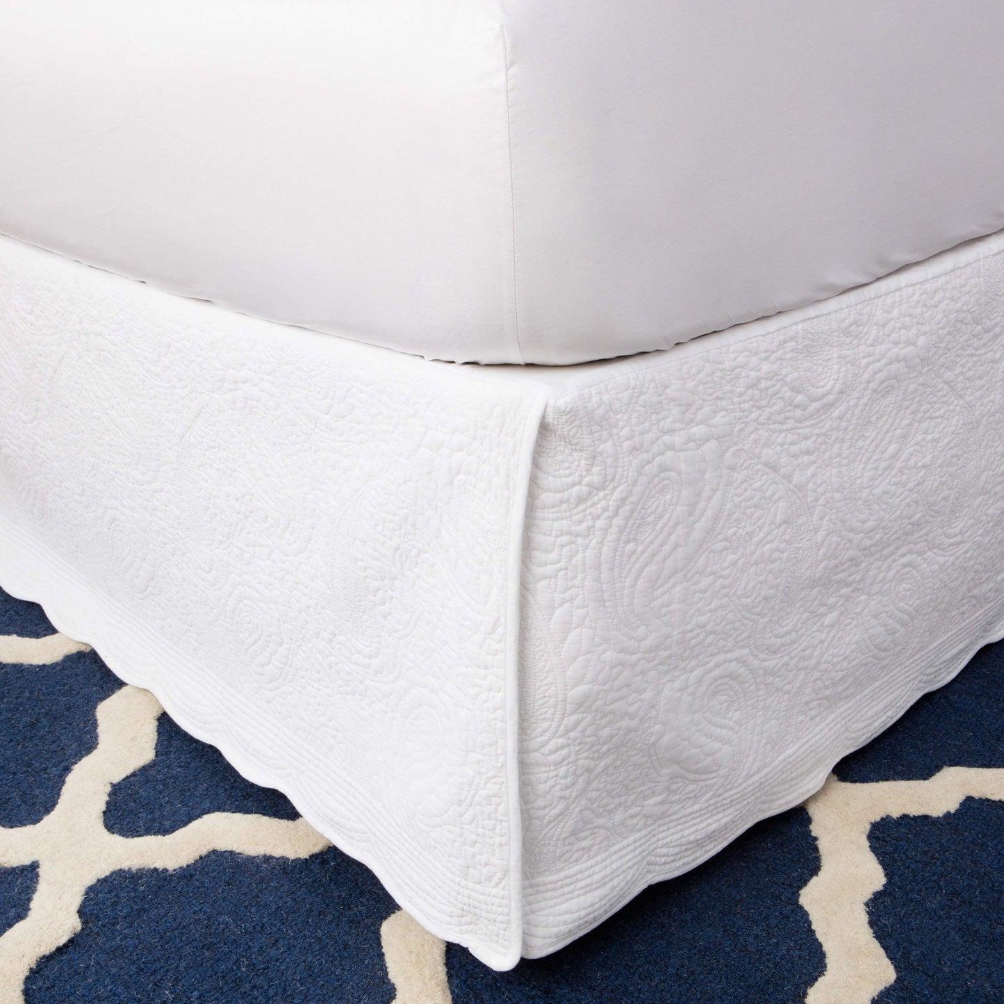 Greenland Home Paisley Quilted Bed Skirt, Full, White