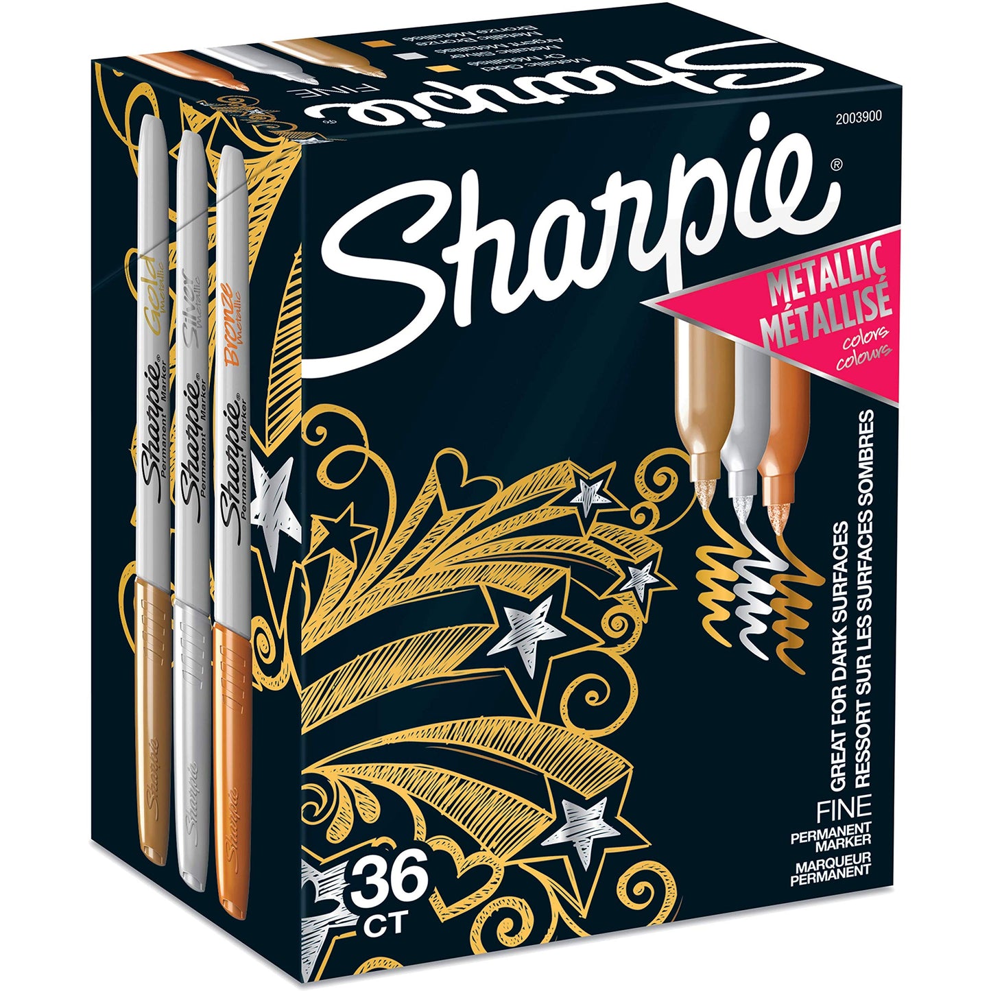 Sharpie Metallic Permanent Markers, Fine Point, Assorted Metallic, 36 Count