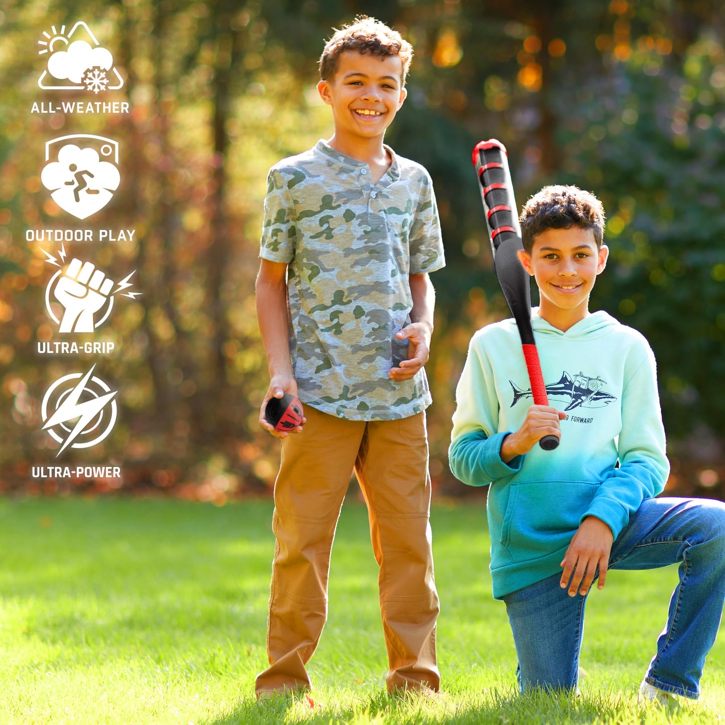 NERF Power Blast Kids Baseball Bat and Ball Set - Kids Plastic Bat with Extra Grip + Power Bands - Official NERF Plastic Baseball Set