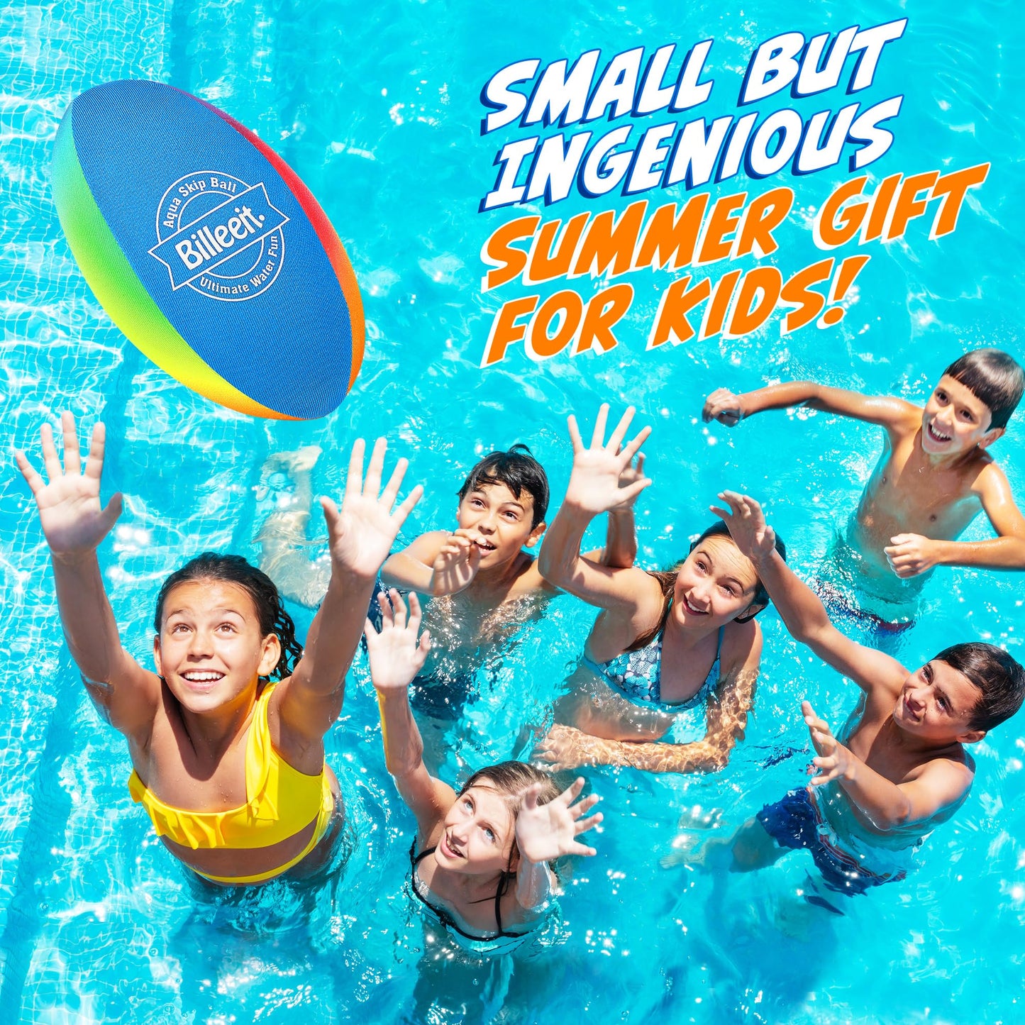 Billeeit 5PCS Water Skipping Balls Set for Pool, Beach & Lake Play, Floating TPR Bounce Balls and Water Discs with Mesh Bag for Kids 3+ and Adults