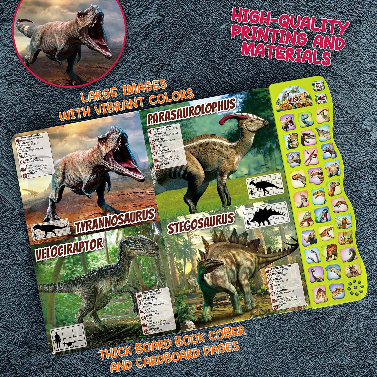 Dinosaur Book for Kids 3-5 Dinosaur Busy Book with Sounds 30 Species Names & Realistic Sounds Interactive (Dinosaur)