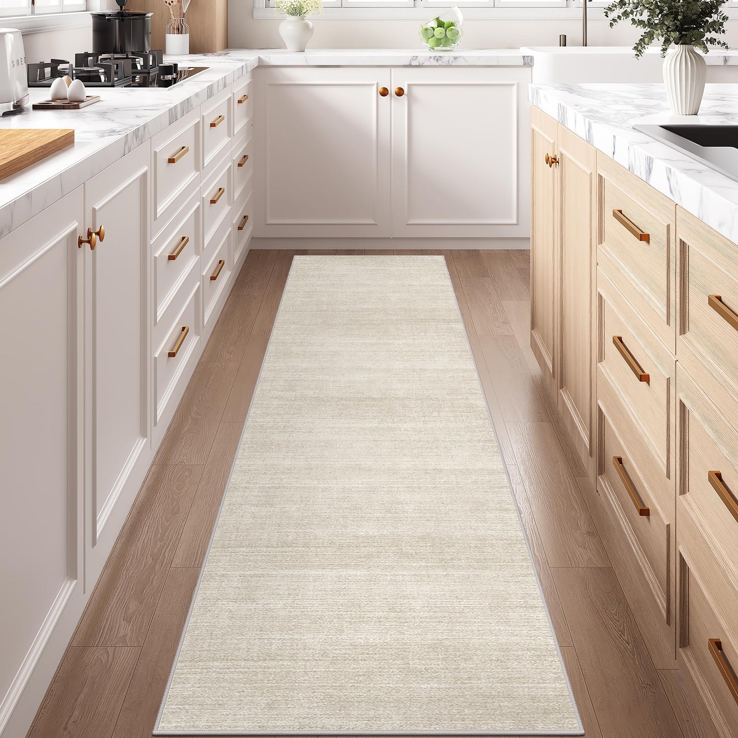 Art&Tuft Non-Slip Runner Rug - 3x8 Runner Rug Washable Low-Pile Rugs Runners, Soft Distressed Carpet Runner for Bedroom Bathroom Kitchen Laundry Living Room, Beige
