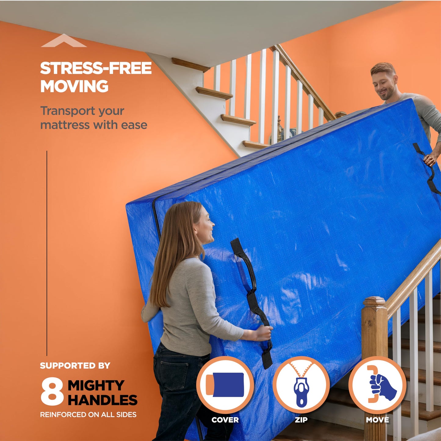 Queen Mattress Bags For Moving With 8 Handles (2-Pack) Queen Mattress Moving Bag – Tear-Proof Mattress Storage Cover With Dual Zippers – Reusable Mattress Moving Bags - Storage Mattress Protector