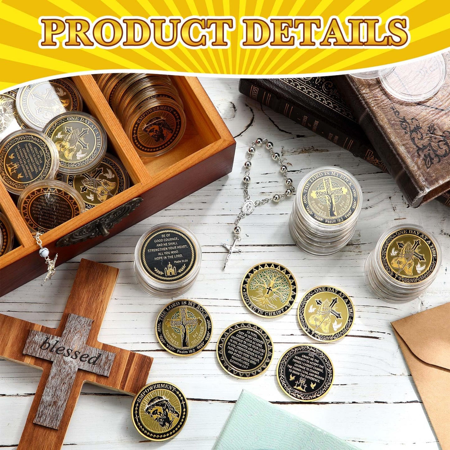 Ecation 60 Pcs Christian Challenge Coin Rooted in Christ The Lord is My Rock One Day at A Time Serenity Prayer Small Bible Verse Gift Empowerment Prayer Coins Double Sided Engrave Religious Gifts
