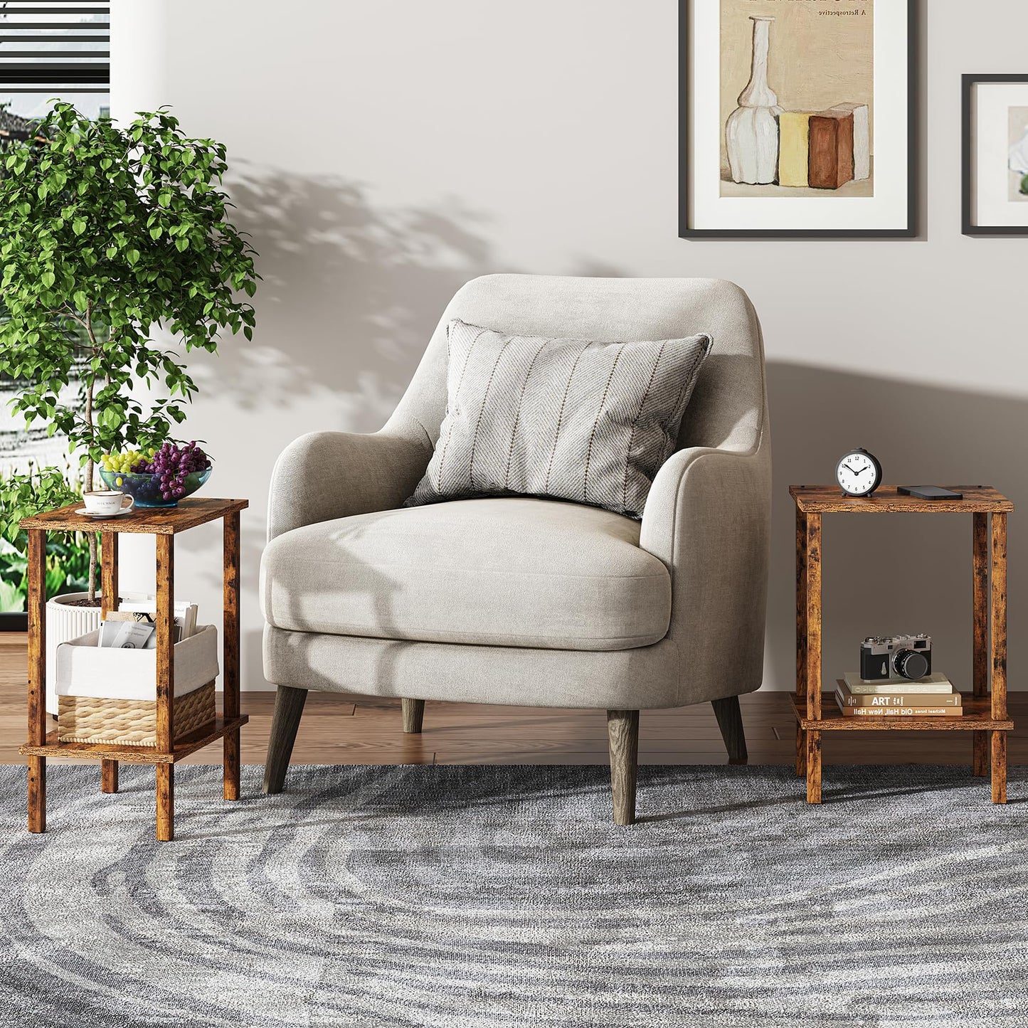 TUTOTAK End Table, Set of 2, Side Table, Nightstand, 2-Tier Storage Shelf, Sofa Table for Small Space, Living Room, Bedroom, Brown TB01BB035C