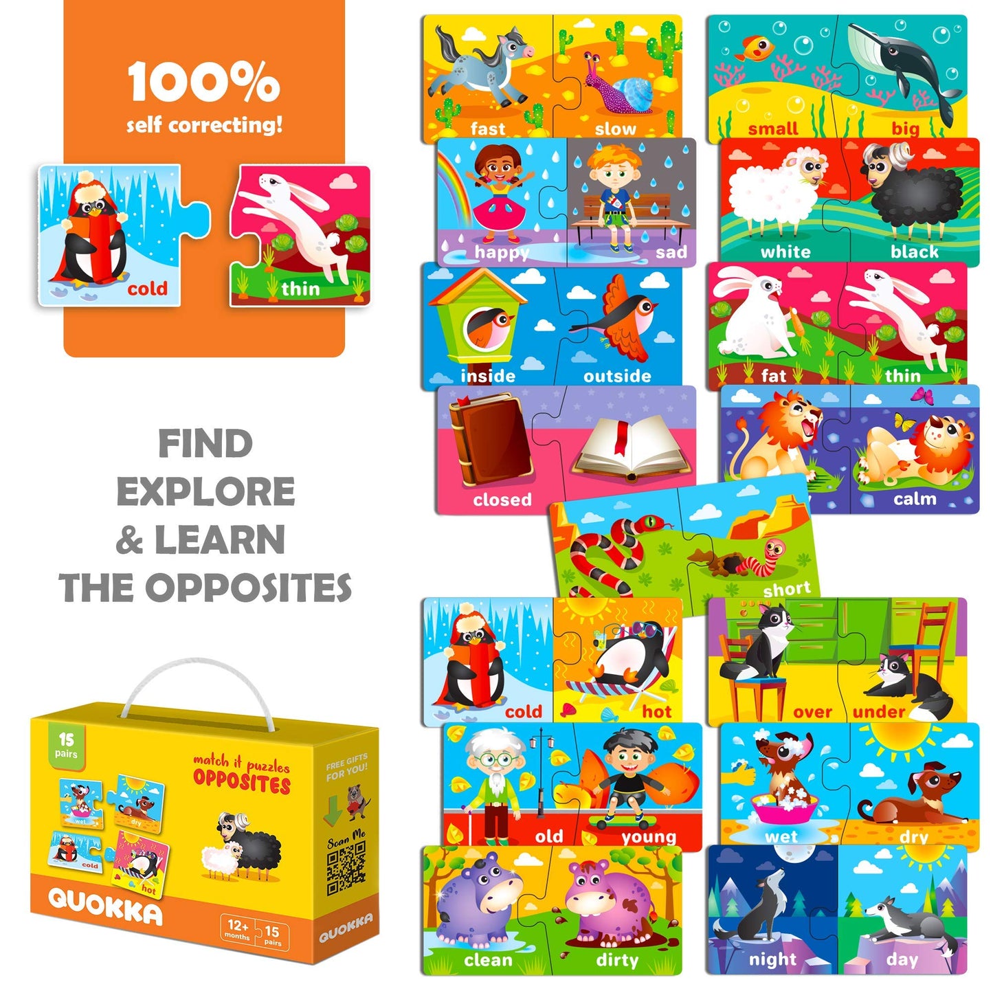 Quokka 5X MEGASET Puzzles for Toddlers 3-5 - Matching Games for Kids Ages 2-4 - Numbers Animals Opposites ABC Learning - Toddlers 1-3 Year Old - Boy and Girl Educational Toy Activities