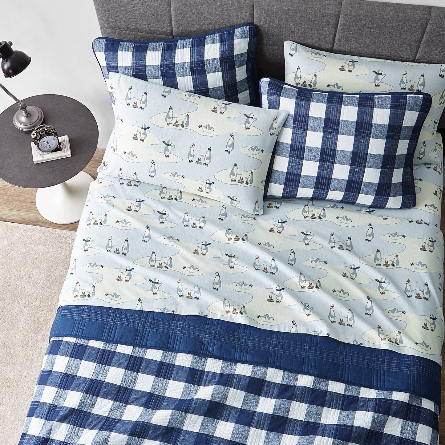 Eddie Bauer - Flannel Sheets KingSize, Anti-Pilling & Wrinkle Resistant Cotton, Touchably Soft for All-Season Comfort - Bed Sheets with Matching Pillowcase & Fitted Sheet (Skating Penguin)