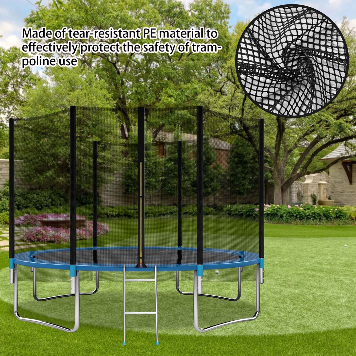 Kevirice Trampoline Replacement Net(Net Only),Trampoline Net Replacement 15Ft 6 Pole is Suitable for Straight Pole Type Trampoline Net Replacement with High Tear Resistance and Safety