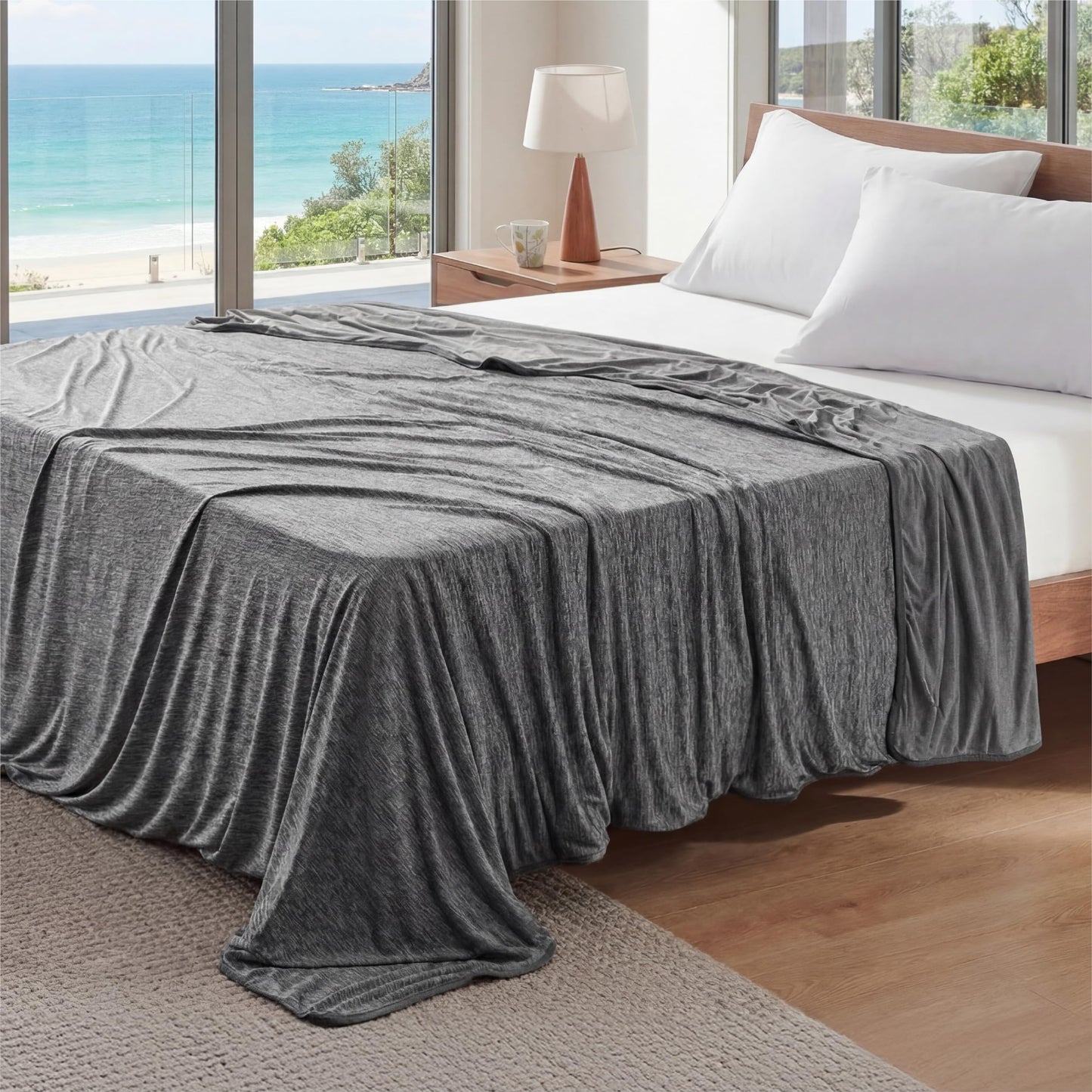 Bedsure Double Sided Bed Cooling Blanket Full Size for Hot Sleepers - Summer Cold Bed Sheet Blankets with Rayon Derived from Bamboo, Ice Cool Lightweight Arc-Chill Thin Summer Cooler Bedding, 80x90