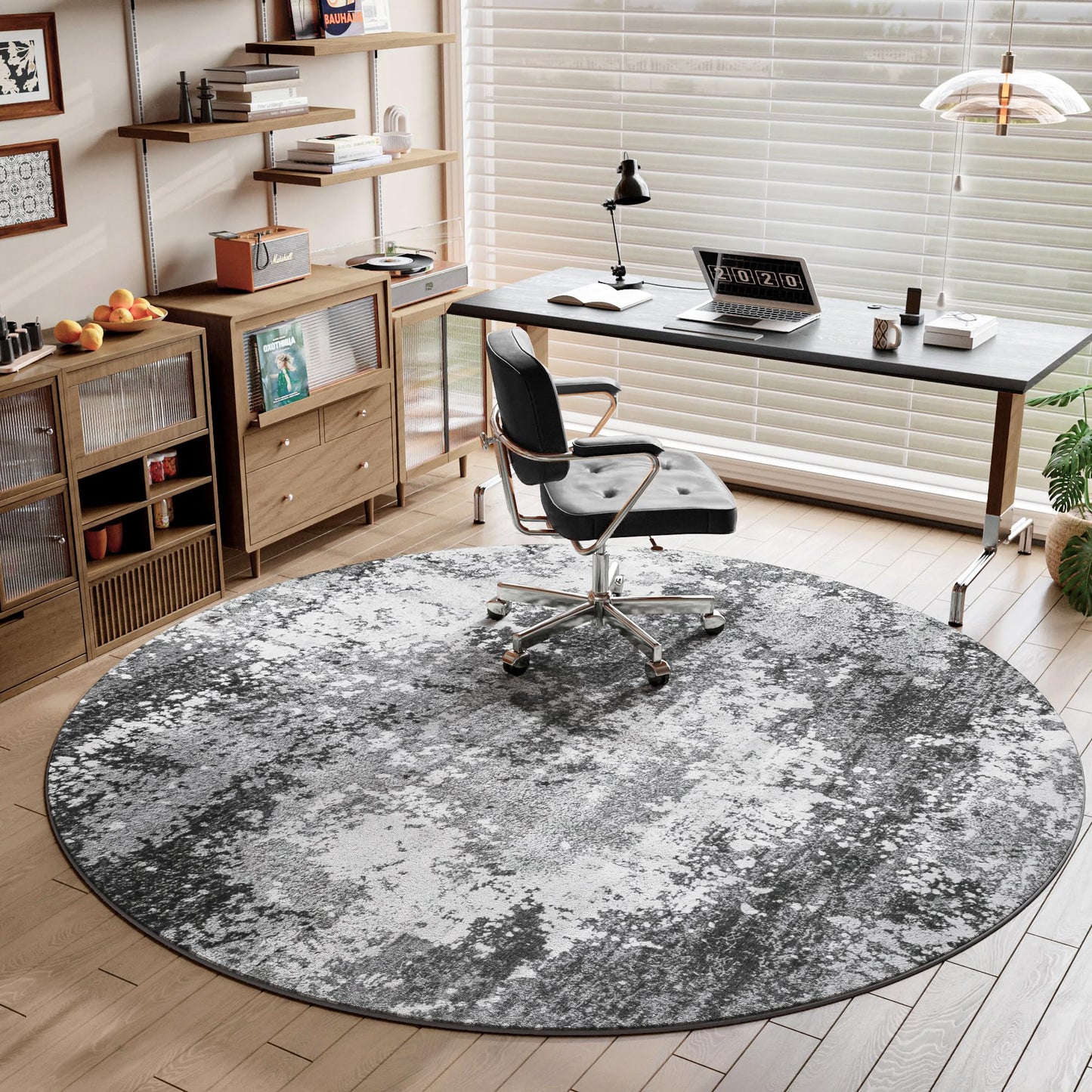 Round Area Rugs 6ft Washable Grey Circle Rug for Entryway Kitchen, Non Slip Soft Low Pile Stain Resistant, Boho Circular Carpet for Living Room Bedroom Dorm Dining Room Table, Abstract Gray