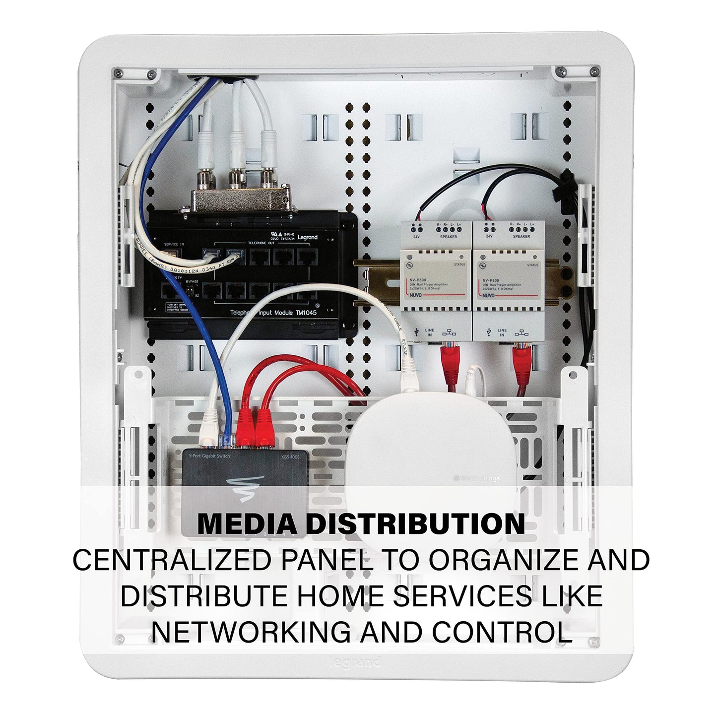 Legrand - OnQ 17 Inch Media Enclosure, Electrical Box, Cable Management Box Dual Purpose In Wall Enclosure for TV Device Storage and Media Distribution, Recessed Media Box, White, ENP1700NA