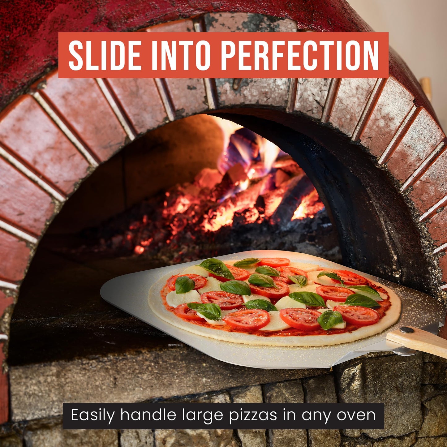 Chef Pomodoro Aluminum Metal Pizza Peel with Foldable Wood Handle for Easy Storage, Pizza Spatula, Gourmet Luxury Pizza Paddle for Baking Homemade Pizza Bread (18 x 20 inch)