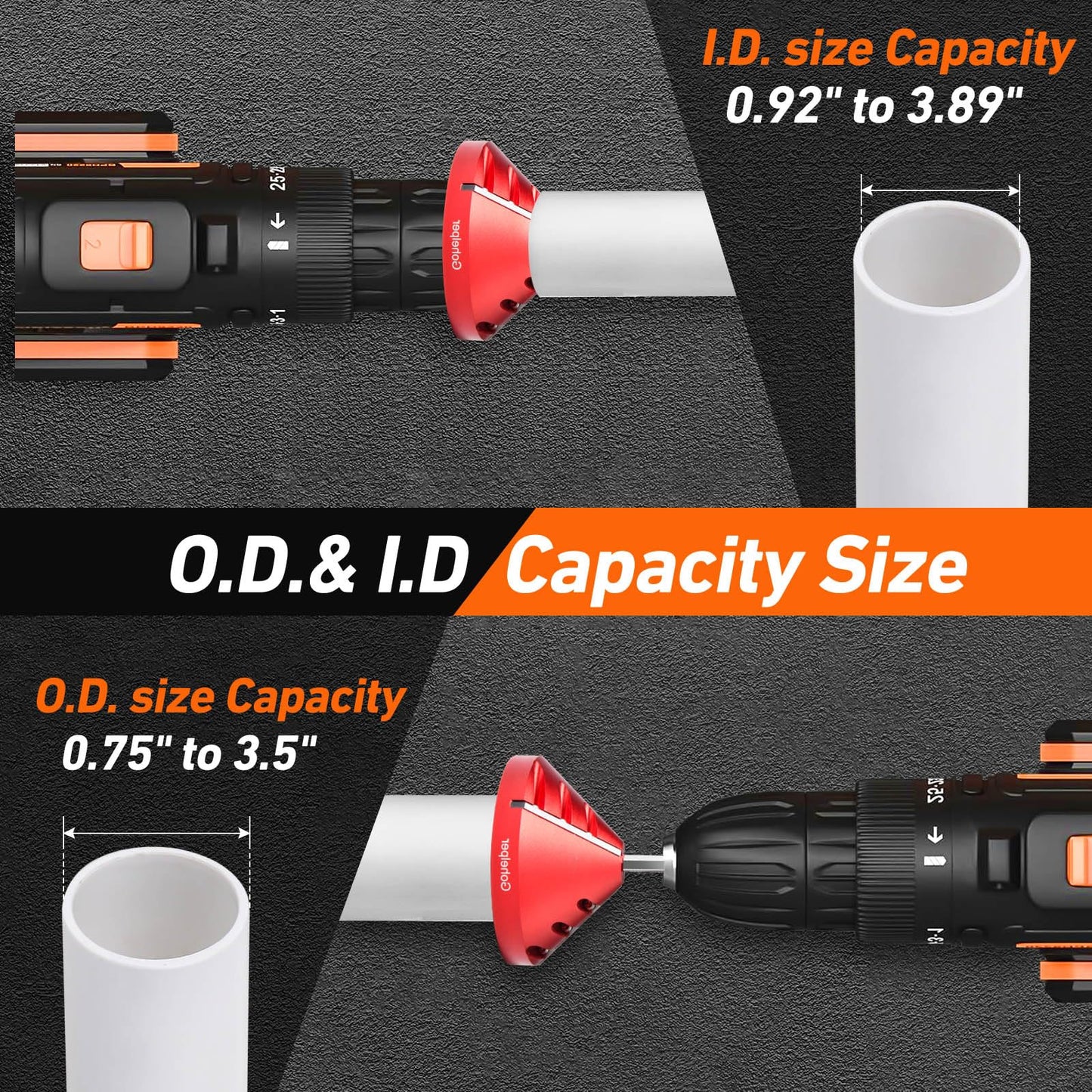 2 in 1 Inner-Outer PVC Deburring Tool, PVC Chamfer Tool, Pipe Deburring Reamer Plumbing Tool for OD 0.92" to 3.89", ID 0.75" to 3.5" PVC, CPVC, ABS, PP, PE Pipe