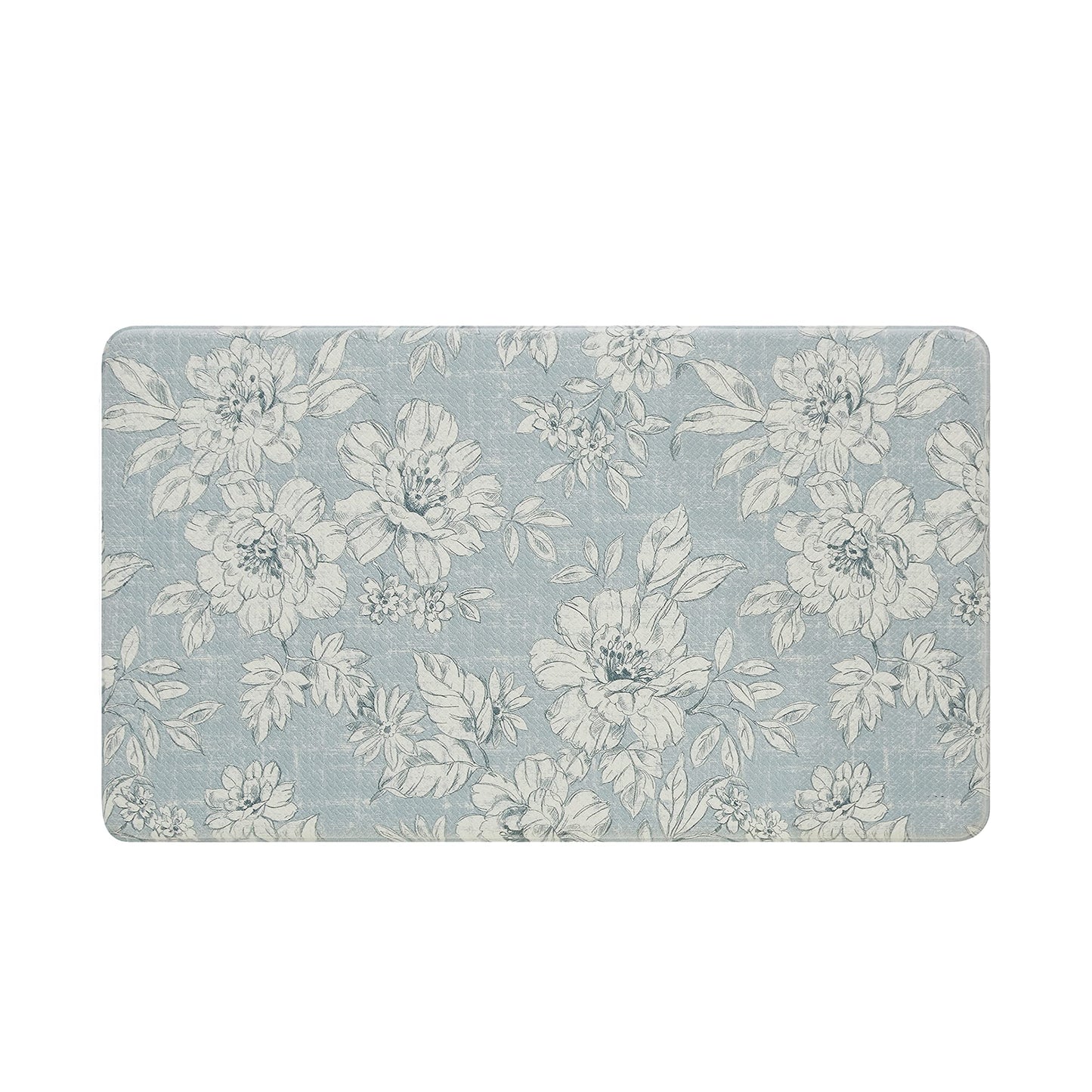 Laura Ashley - Anti-Fatigue Kitchen Mat, Iris Floral Design, Stain, Water & Fade Resistant, Cooking & Standing Relief, Non-Slip Backing, Measures 17.5" x 32", Light Blue Iris