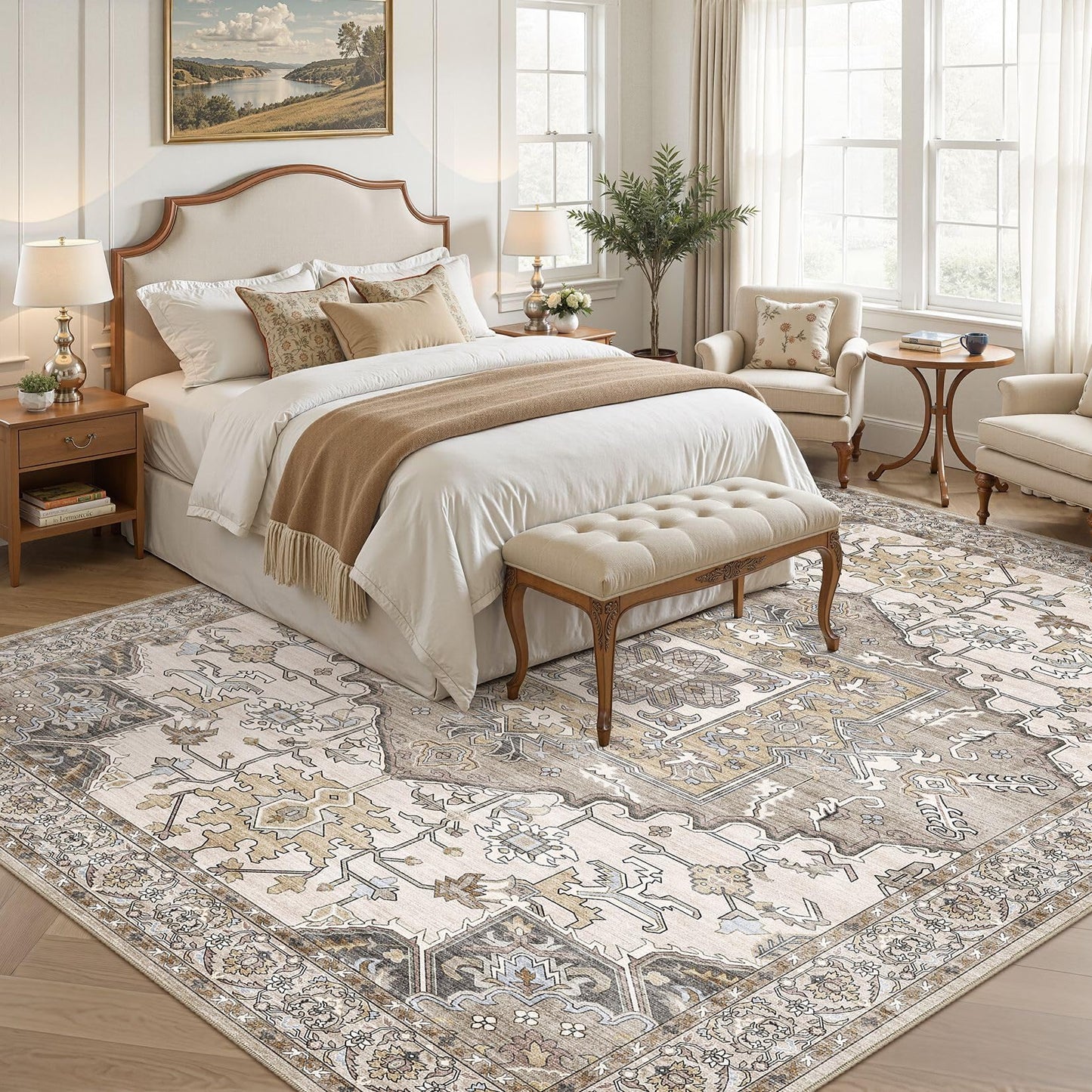 ELLIUNE 8x10 Area Rugs for Living Room: Non Slip Neutral Washable Brown Rug, Soft Stain Resistant Indoor Floor Carpets for Bedroom Dining Decor Farmhouse Home Office Kid & Pet Friendly