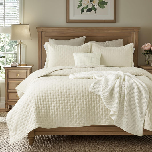 Bedsure Quilts Queen Size - Cream Bedspread Queen Size & Lightweight Comforter, Modern Cottage Coverlet with Clover Pattern, Ultra Soft All-Season Bedding, 90 x 96 Inches
