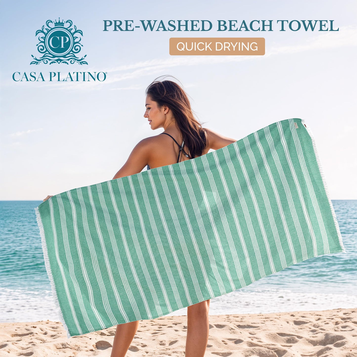 Casa Platino Turkish Beach Towels Set of 6, Lightweight and Soft Quick Dry Towels, Pre-Washed and Sand Free, Ideal for Travel, Summer Vacations, Family Trips, or Resort Pool Use – 39"x71" Beach Grass