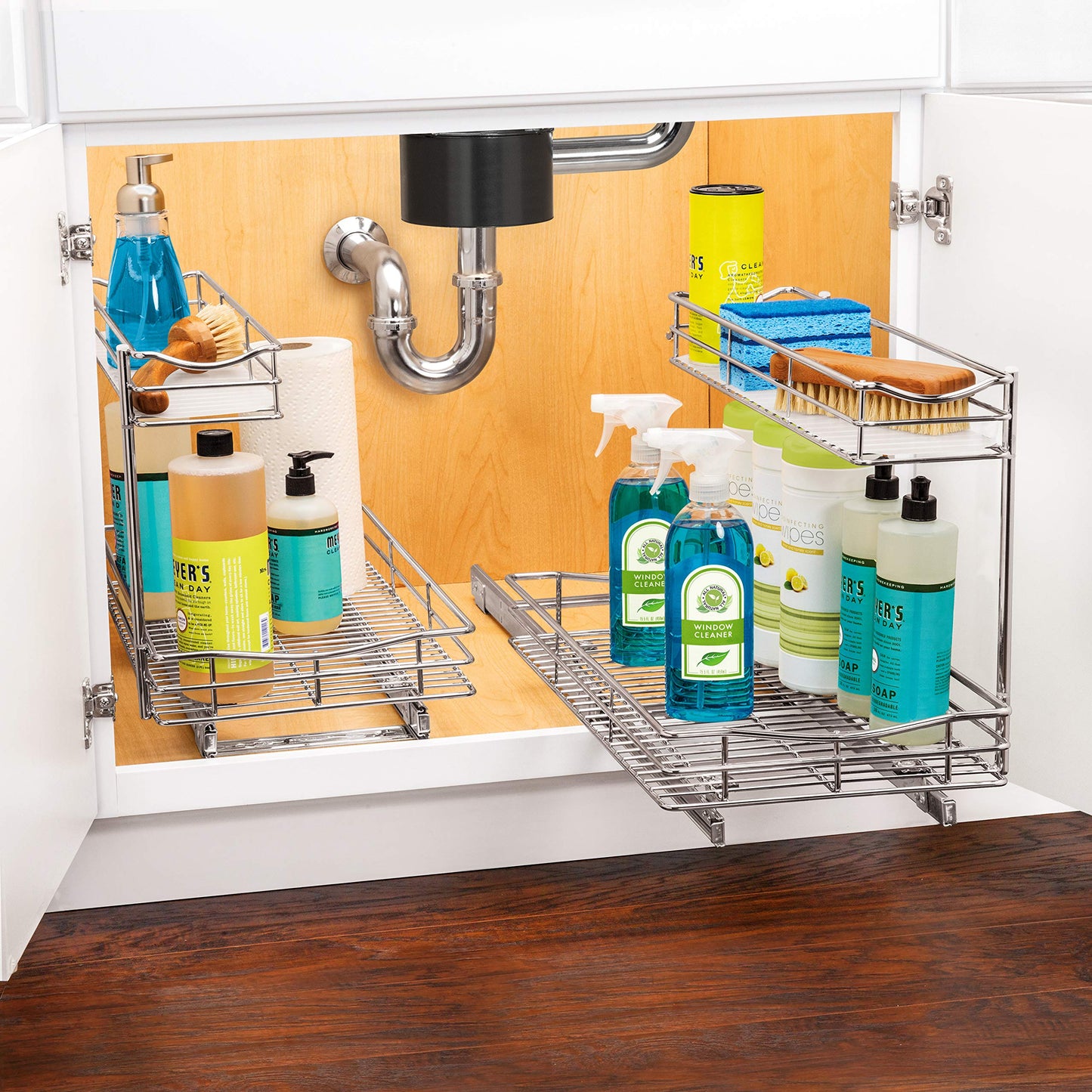 LYNK PROFESSIONAL® Pull Out Under Sink Kitchen Cabinet Organizer - 11.5 in. x 18 inch deep Drawer - Sliding Shelf Organizer for Cabinets and Undersink Storage Shelves - Lifetime Ltd. Warranty – Chrome
