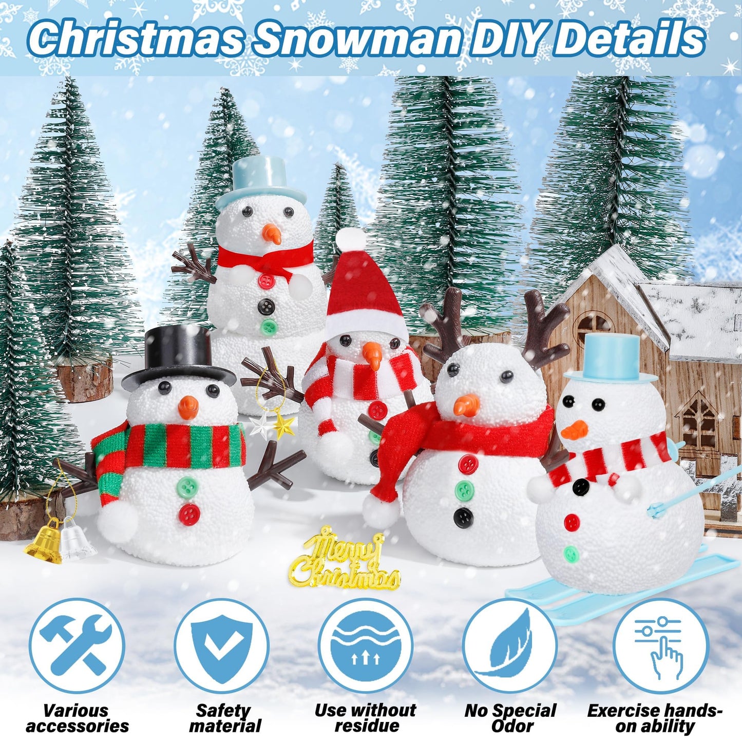 24 Pack Build a Snowman Kit, Christmas DIY Snowman Crafts for Kids Bulk, Snowman Kit Winter Decorations Indoor, Creative Kids Air Dry Clay Modeling Crafts Kit for Christmas Kids Gifts Favor Supplies