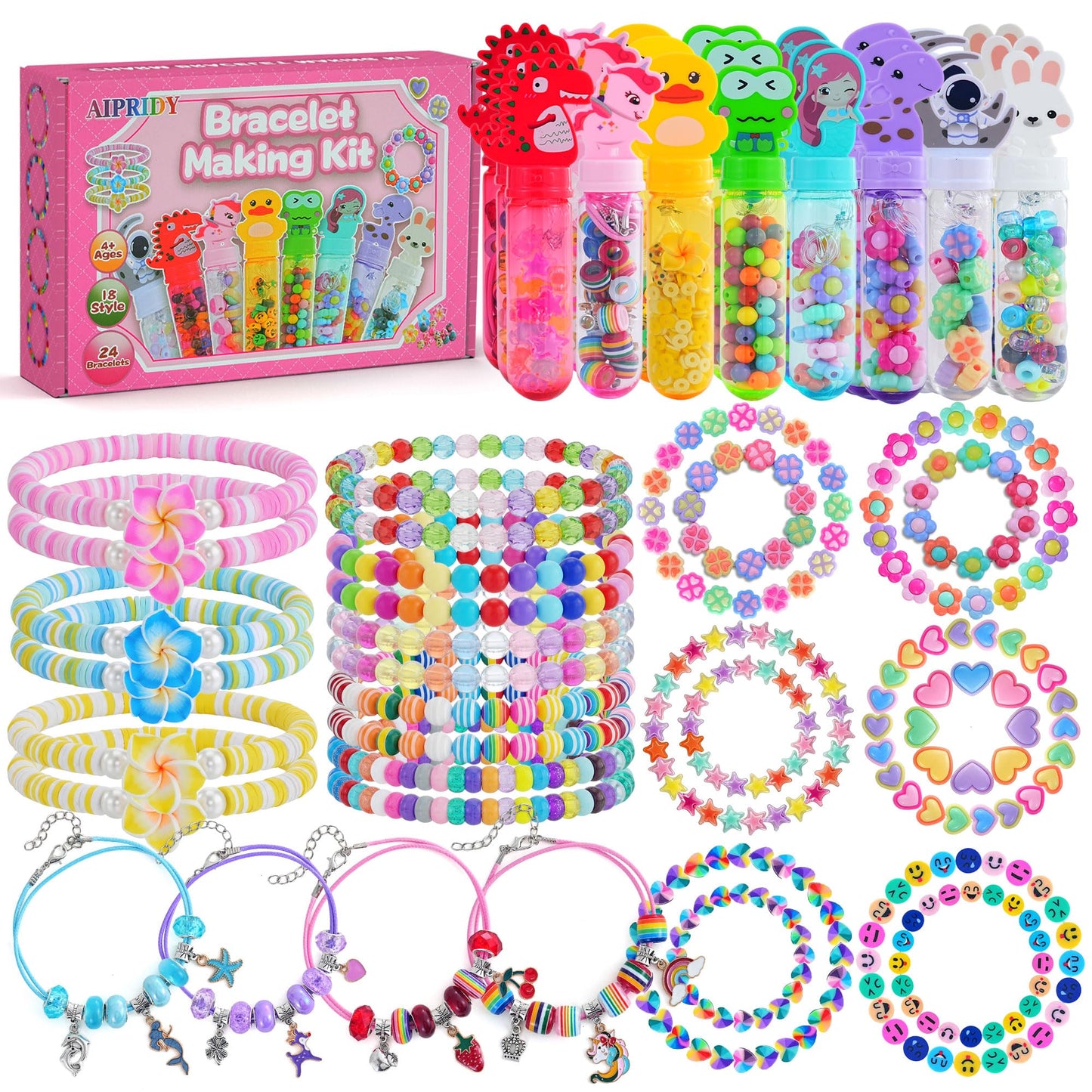 AIPRIDY Creative Beading Kit, Charm Bracelet Jewelry Making Kit for Kids, 18 Styles, 24 Pack Bracelet Wands,Classroom Prizes,Goodie Bags Stuffers, Ages 4+