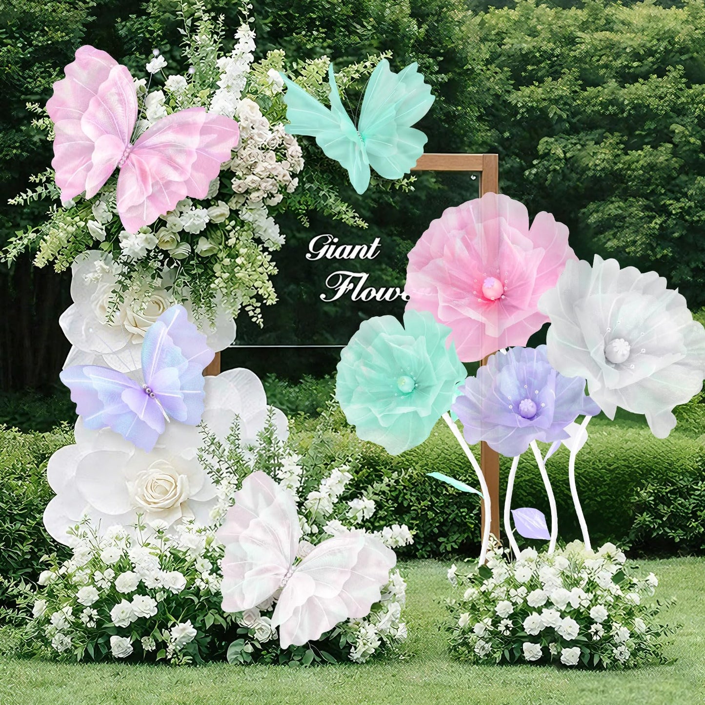 Cinnvoice 8 Pcs Pastel Large Butterfly Flower Decorations 20 Inch 12 Inch 3D Giant Pastel Silk Butterfly Big Flower Mariposas Grandes para Decoracion for Wedding Backdrop Birthday Party