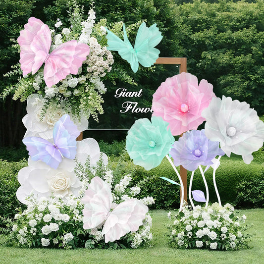 Cinnvoice 8 Pcs Pastel Large Butterfly Flower Decorations 20 Inch 12 Inch 3D Giant Pastel Silk Butterfly Big Flower Mariposas Grandes para Decoracion for Wedding Backdrop Birthday Party